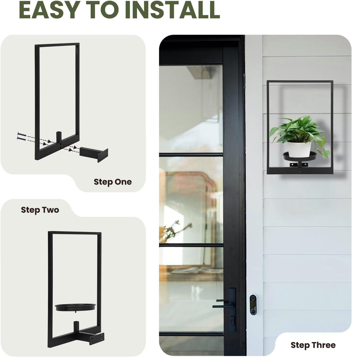 Wall Planters for Indoor Plants, Window Plant Shelves Set of 3, Wall Plant Stand to Hold Large Pots - Premium Metal Hanging Plant Holder for Indoor Outdoor Decor