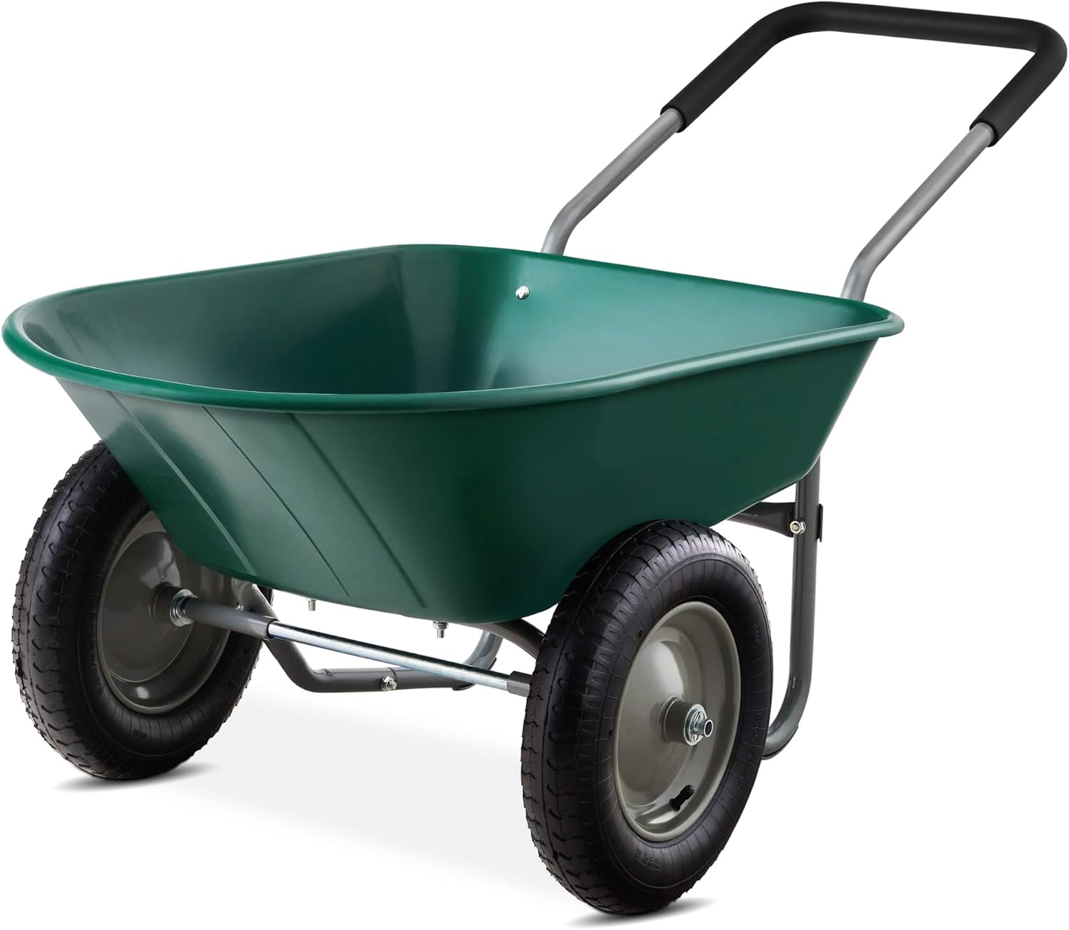 Best Choice Products Dual-Wheel Home Utility Yard Wheelbarrow Garden Cart w/Built-in Stand for Lawn, Gardening, Construction - Blue