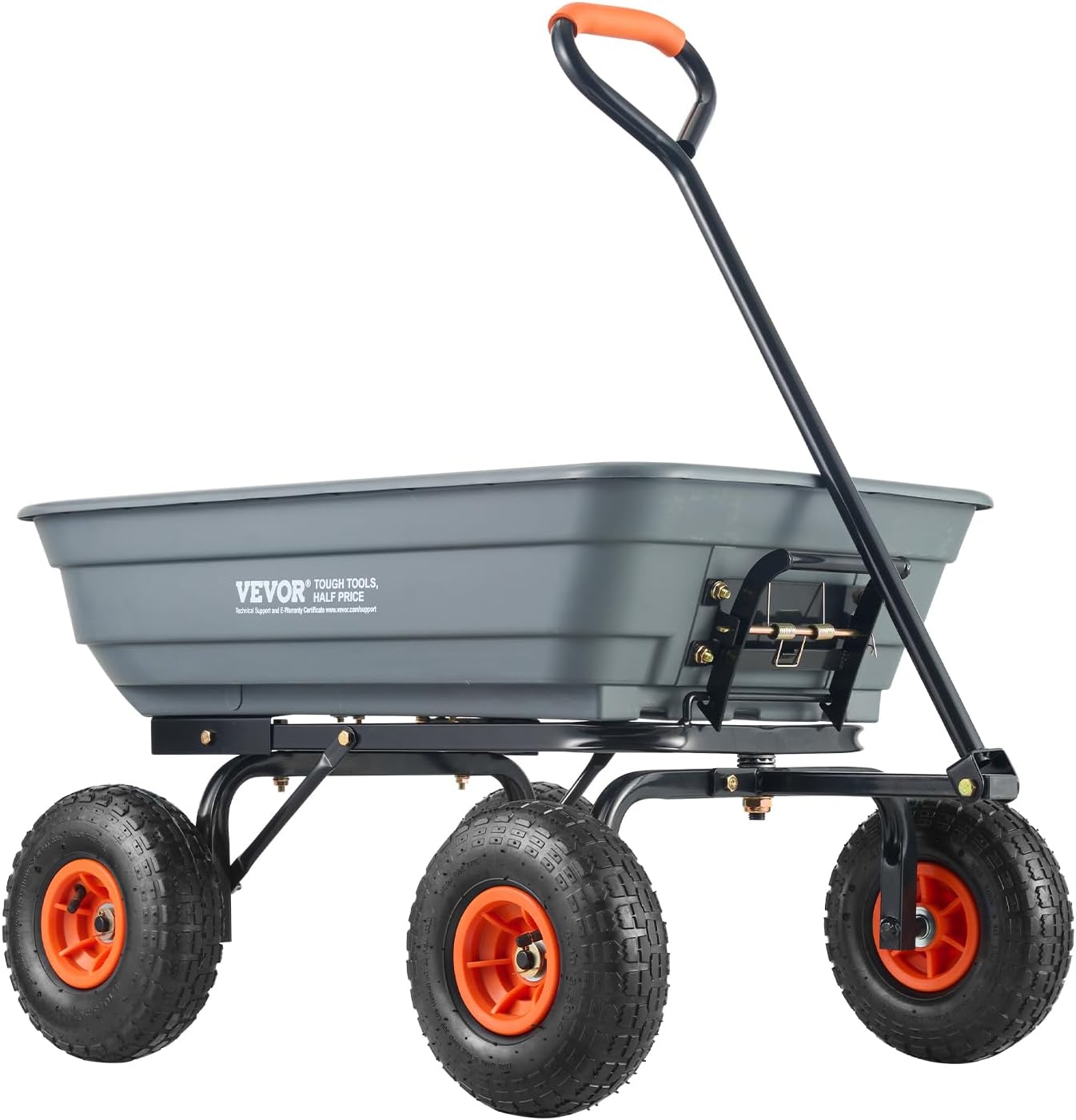 VEVOR 1200lbs 7Cu.Ft. Garden Dump Cart with 2-in-1 Convertible Handle and 13in All Terrain Wheels, Heavy Duty Poly Yard Dump Wagon Utility ATV Trailer Dump Cart Tow Behind for Lawn Mower Tractor