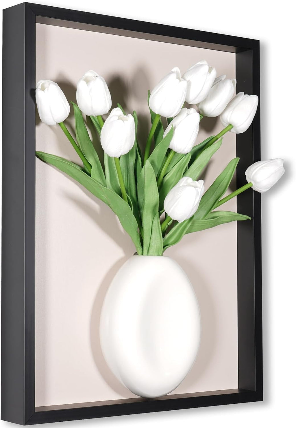 yimido Wall Planter Vase with Ceramic Pot & Artificial Tulips, 3D Wooden Wall Art Hanging Vases for Flowers, Indoor Wall Plant Holder for Home Decor, Wall Mounted Frame for Dried/Fresh Plants, Black