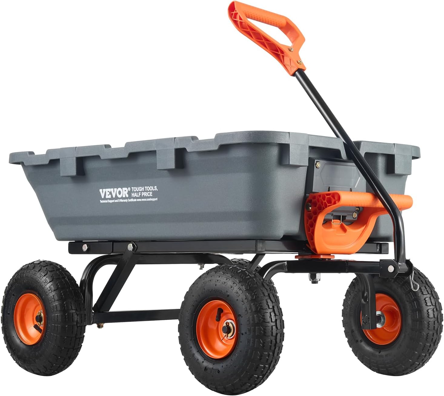 VEVOR 1500lbs Poly Garden Dump Cart Wheelbarrow Wagon with 2 in 1 Convertible Handle, Heavy Duty Yard Cart Wagon for with 13in All Terrain Wheels, Dump Trailer Tow Behind for Lawn Mower Tractor