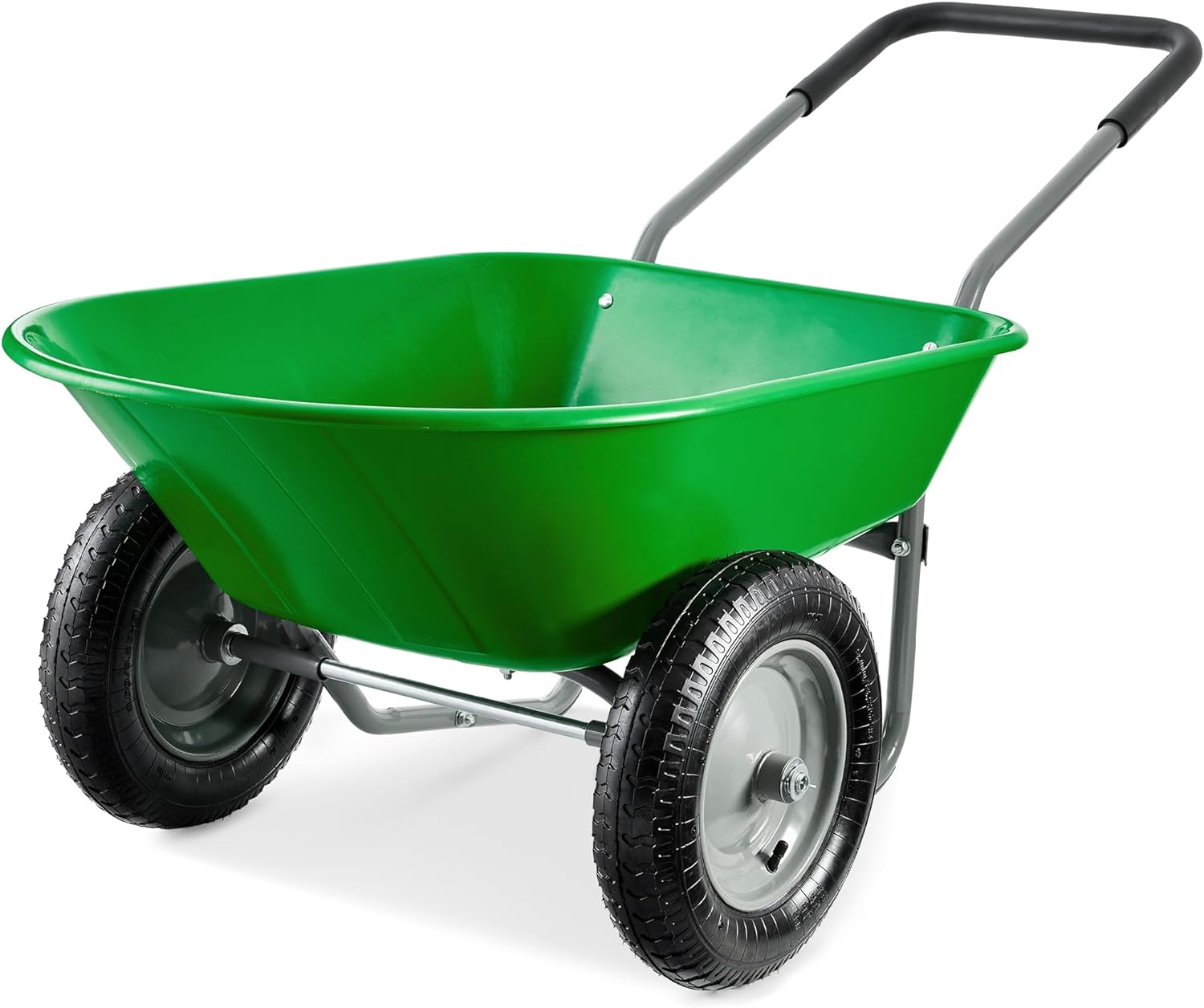 Best Choice Products Dual-Wheel Home Utility Yard Wheelbarrow Garden Cart w/Built-in Stand for Lawn, Gardening, Construction - Blue