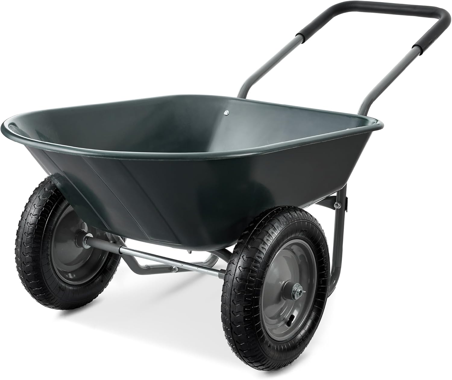 Best Choice Products Dual-Wheel Home Utility Yard Wheelbarrow Garden Cart w/Built-in Stand for Lawn, Gardening, Construction - Blue