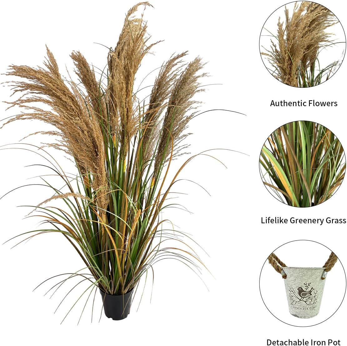 Alonfala - 43" Artificial Pampas Grass (2-Pack) - Faux Tall Grass Plants in Pots for Indoor Floor Decor, Housewarming, Home Office, Living Room