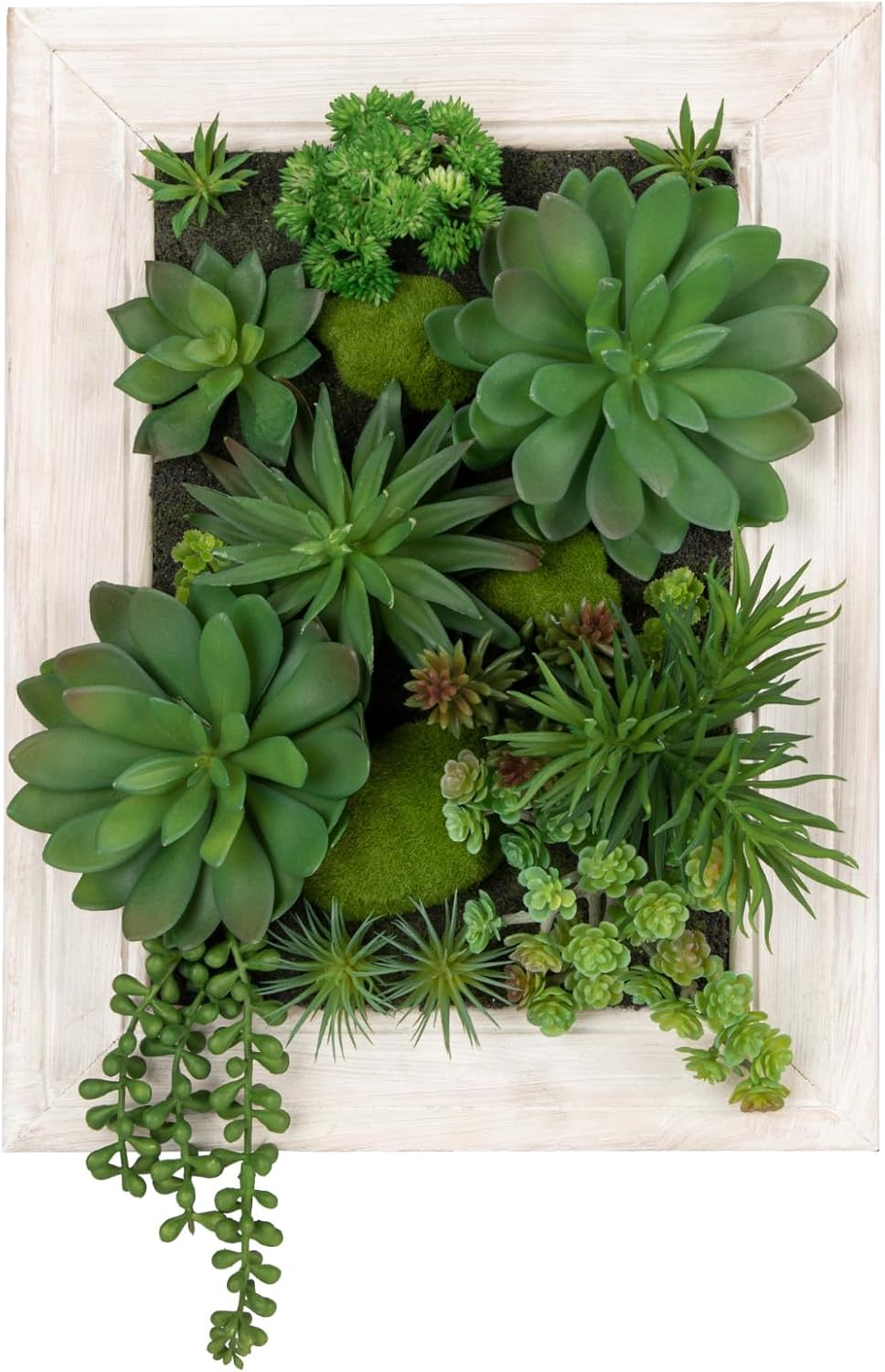 Hollyone White Artificial Succulents Hanging Plants Large Rectangle Wall Shelves with Wooden Planter Fake Hanging Plants for Indoor Outdoor Bedroom Bathroom Boho Wall Decor