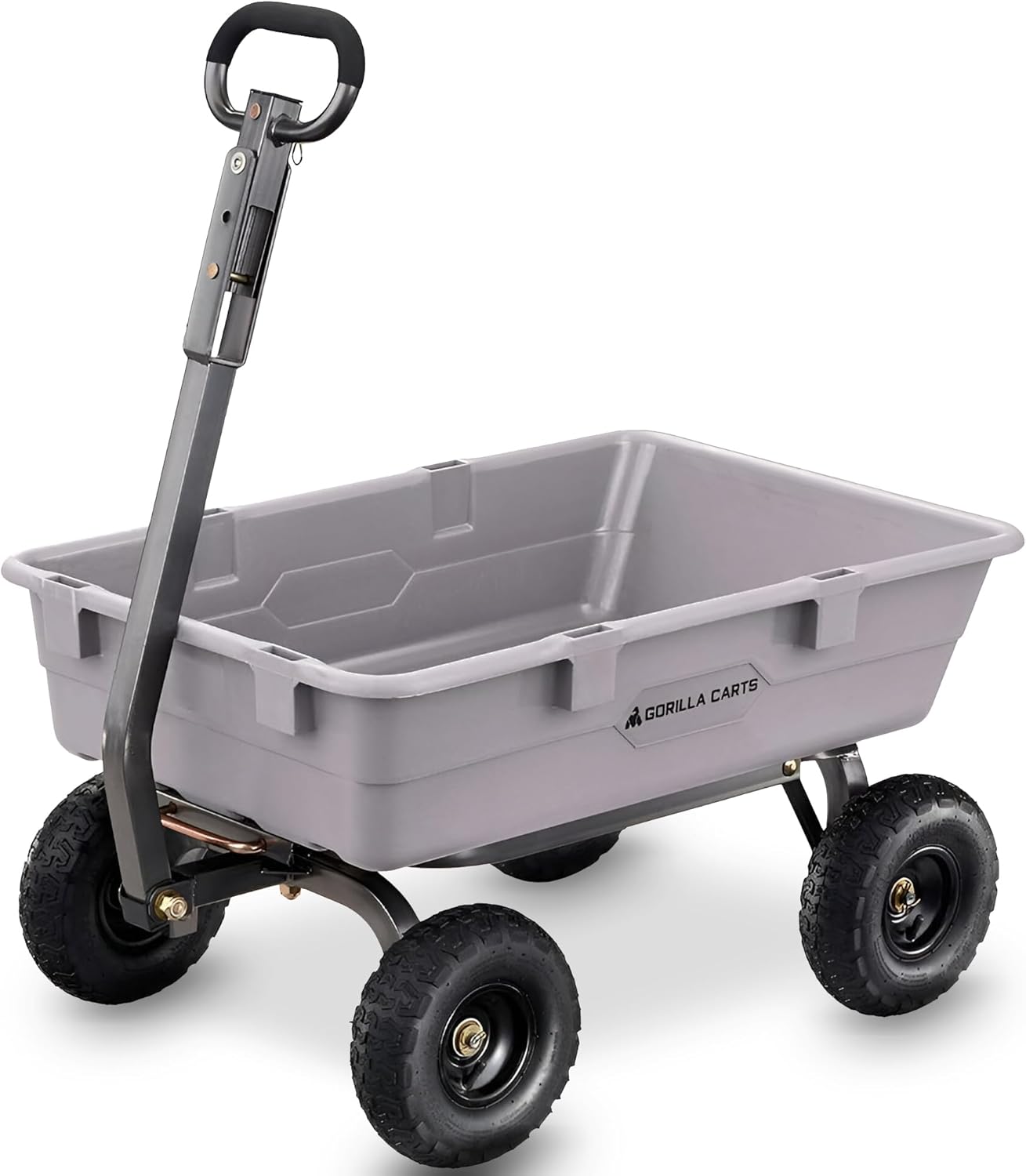 Gorilla Carts Poly Garden Dump Cart, 4 Cu Ft Tub, 600 lb Haul Capacity, Black – Heavy-Duty Utility Wagon with Quick-Release Dumping & Pneumatic Tires for Yard, Landscaping and Gardening