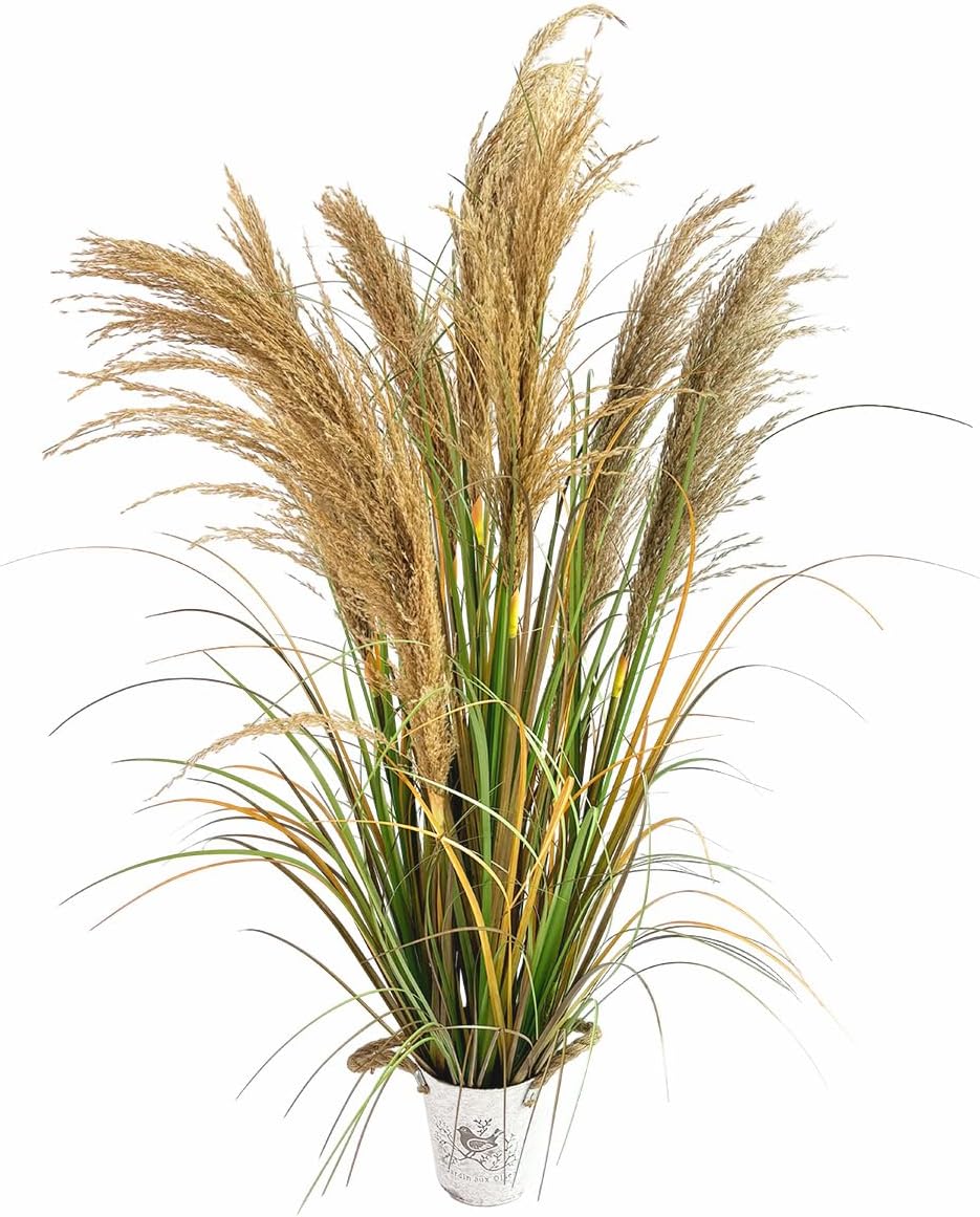 Alonfala - 43" Artificial Pampas Grass (2-Pack) - Faux Tall Grass Plants in Pots for Indoor Floor Decor, Housewarming, Home Office, Living Room