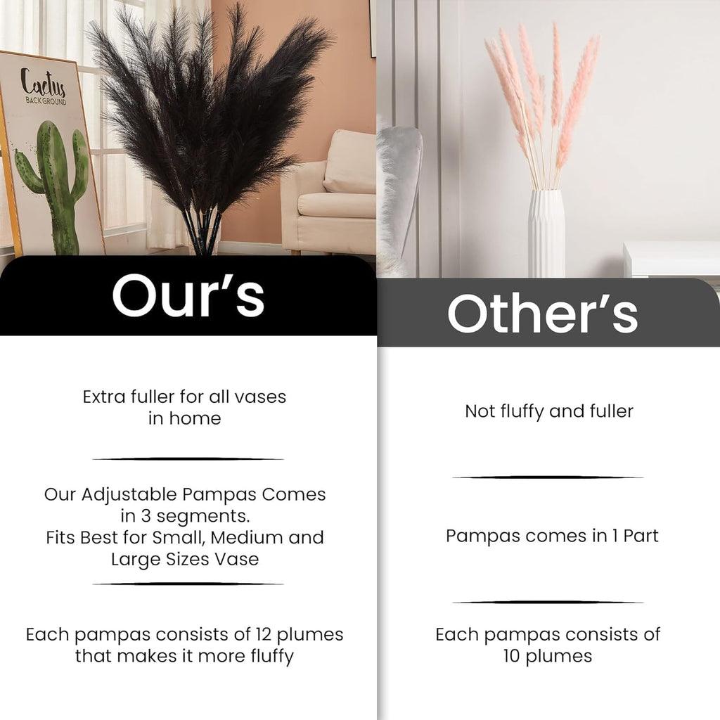 7 Pcs 45" Faux Pampas Grass – Fluffy Artificial Pompous Grass for Tall Floor Vase, Non-Shedding Home Decor, Boho Wedding Flowers, Baby Shower Centerpieces, Bedroom & Living Room Decor (Black)