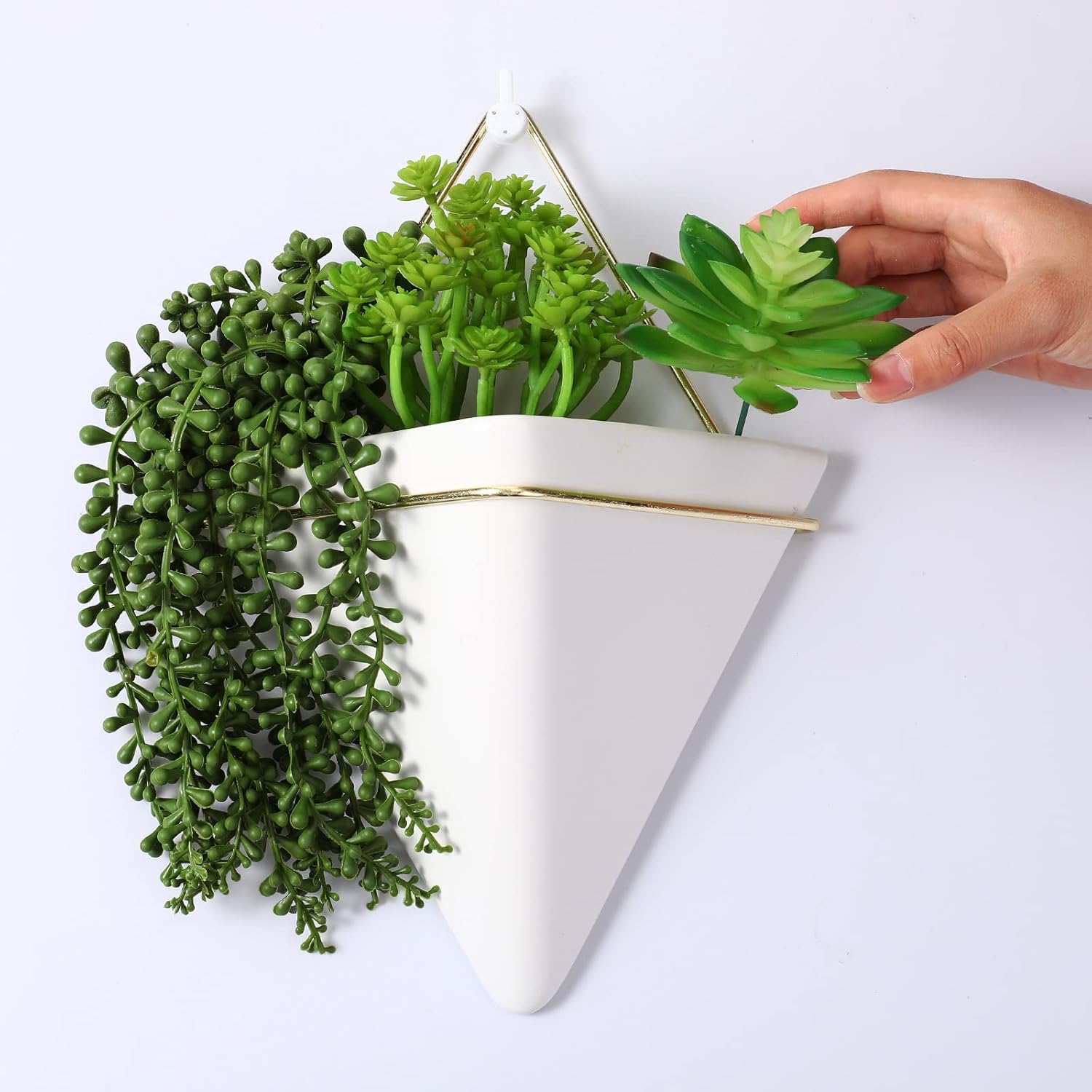 Rtteri 30 Pcs Fake Wall Planters with Artificial Plants for Indoor Wall Planter with Faux Plants Geometric Vase Pot (8.2/5.9/4 Inch) Ceramic Holder and Artificial Succulent for Home Office