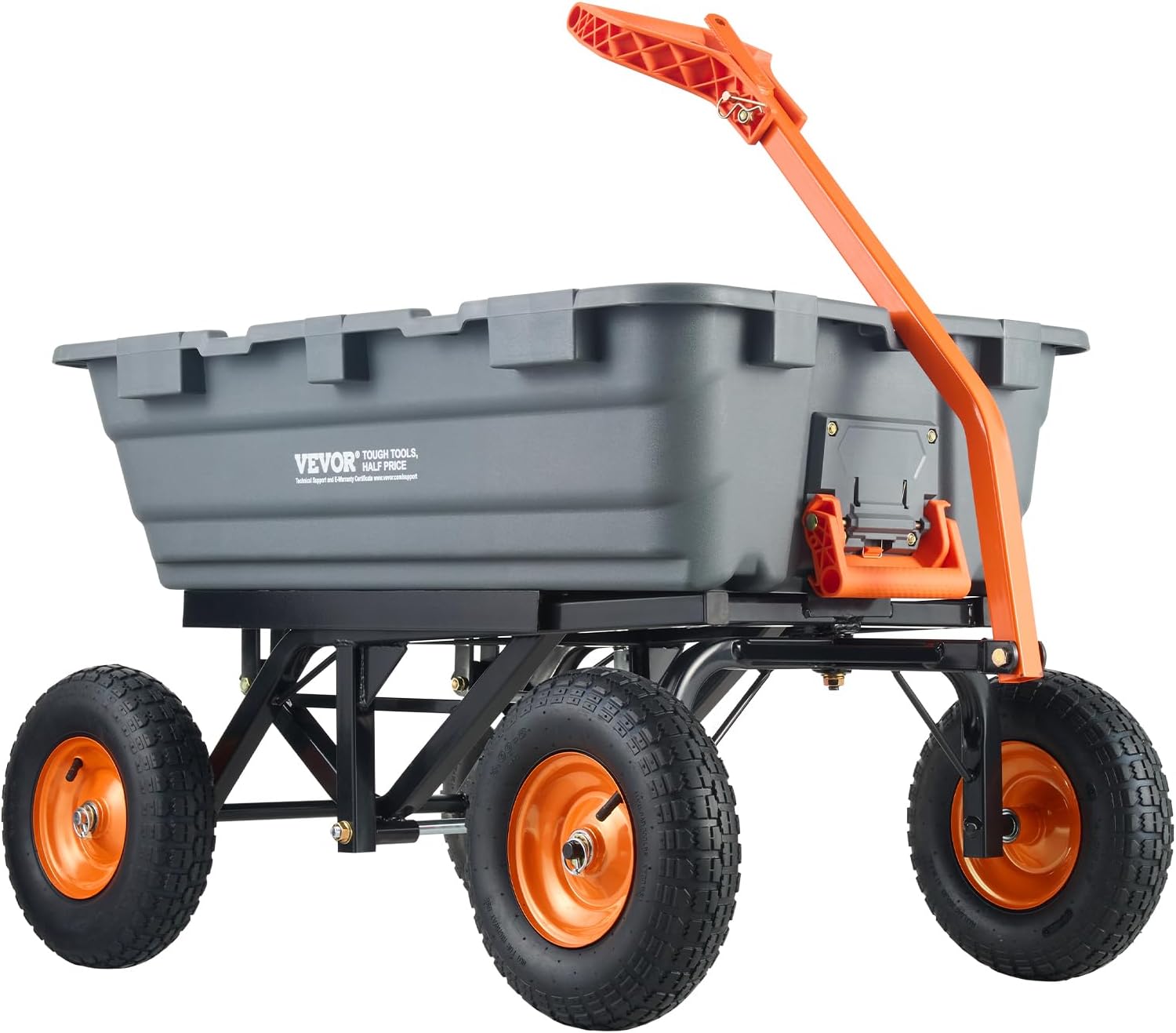 VEVOR 1200lbs 7Cu.Ft. Garden Dump Cart with 2-in-1 Convertible Handle and 13in All Terrain Wheels, Heavy Duty Poly Yard Dump Wagon Utility ATV Trailer Dump Cart Tow Behind for Lawn Mower Tractor