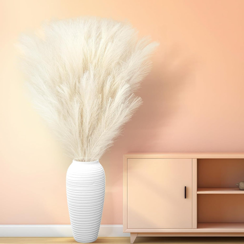 Zeyune 10 Pcs 71'' Large Faux Pampas Grass Decor Tall Artificial Pompous Grass Bulk for Boho Floor Vase Filler Wedding Floral Arrangements Home Baby Shower and Boho Decor (Beige)