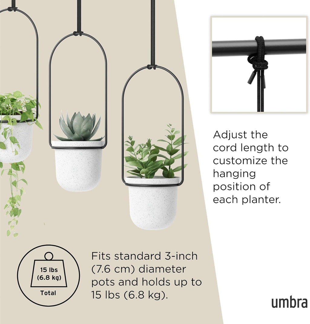 Umbra Triflora Hanging Planter for Window, Indoor Herb Garden, Set of 3, White/Black