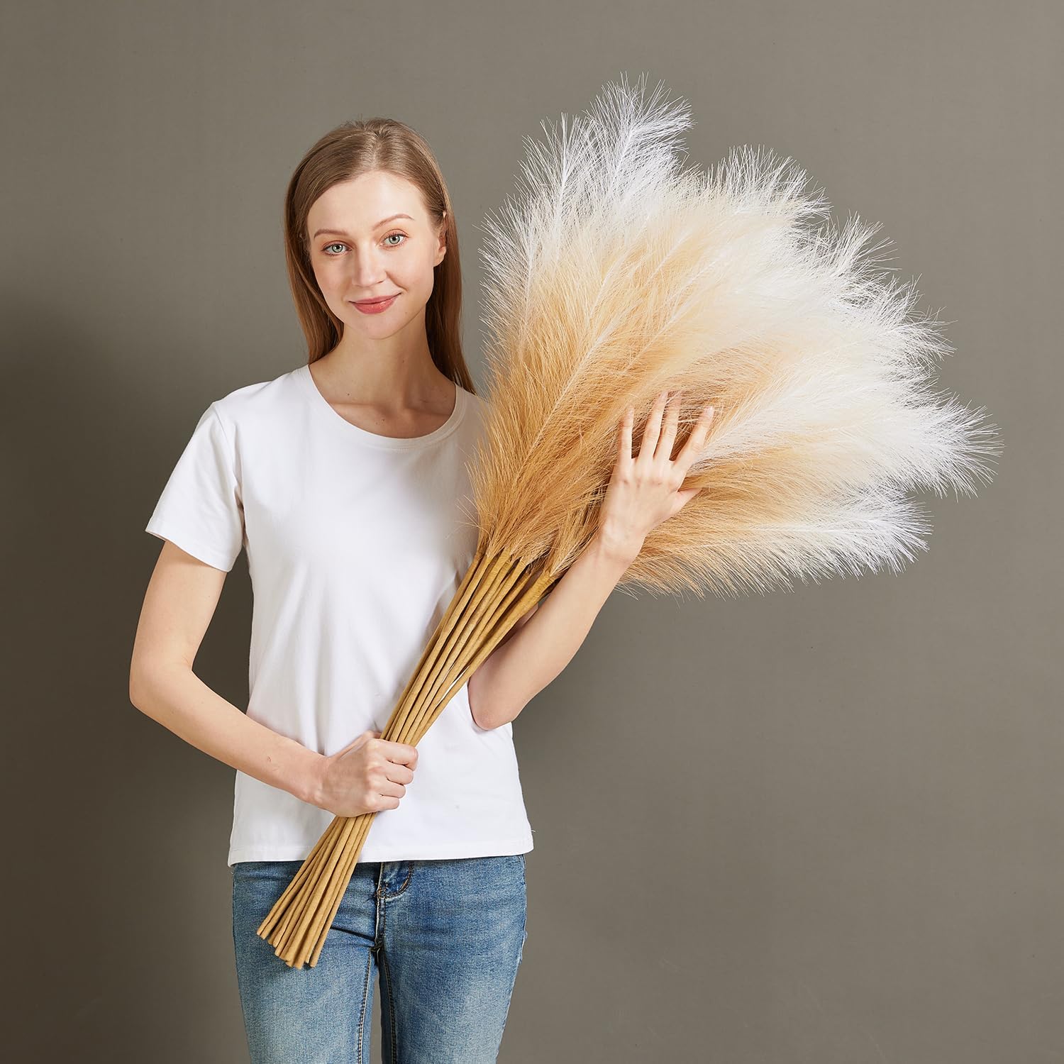 7 Pcs 45" Faux Pampas Grass – Fluffy Artificial Pompous Grass for Tall Floor Vase, Non-Shedding Home Decor, Boho Wedding Flowers, Baby Shower Centerpieces, Bedroom & Living Room Decor (Black)