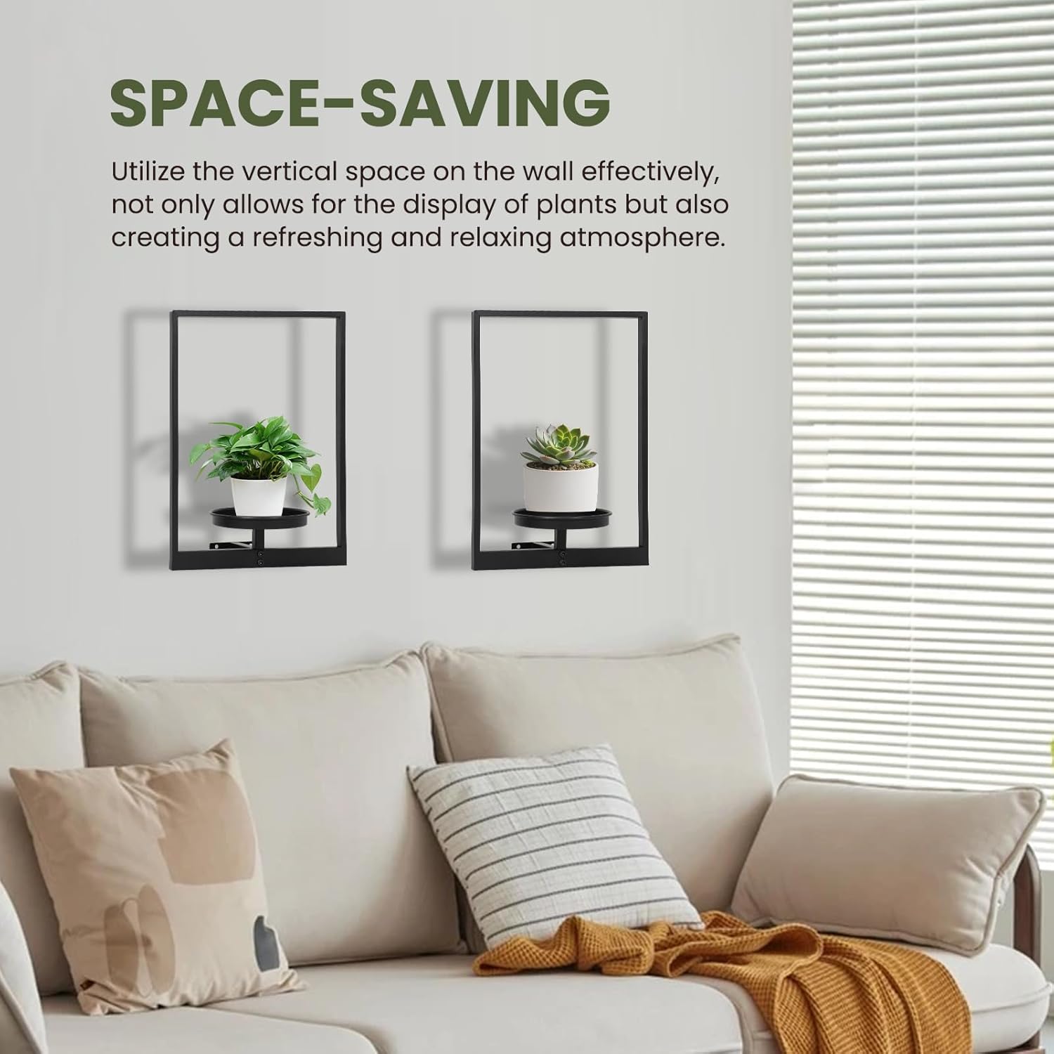 Wall Planters for Indoor Plants, Window Plant Shelves Set of 3, Wall Plant Stand to Hold Large Pots - Premium Metal Hanging Plant Holder for Indoor Outdoor Decor