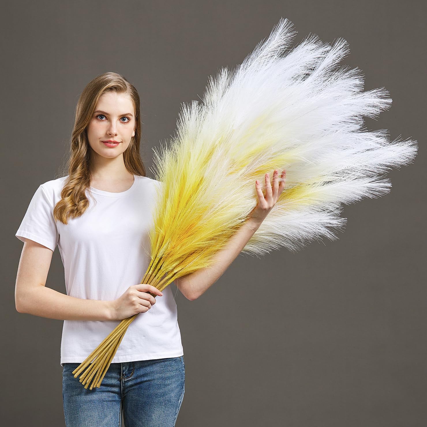 7 Pcs 45" Faux Pampas Grass – Fluffy Artificial Pompous Grass for Tall Floor Vase, Non-Shedding Home Decor, Boho Wedding Flowers, Baby Shower Centerpieces, Bedroom & Living Room Decor (Black)