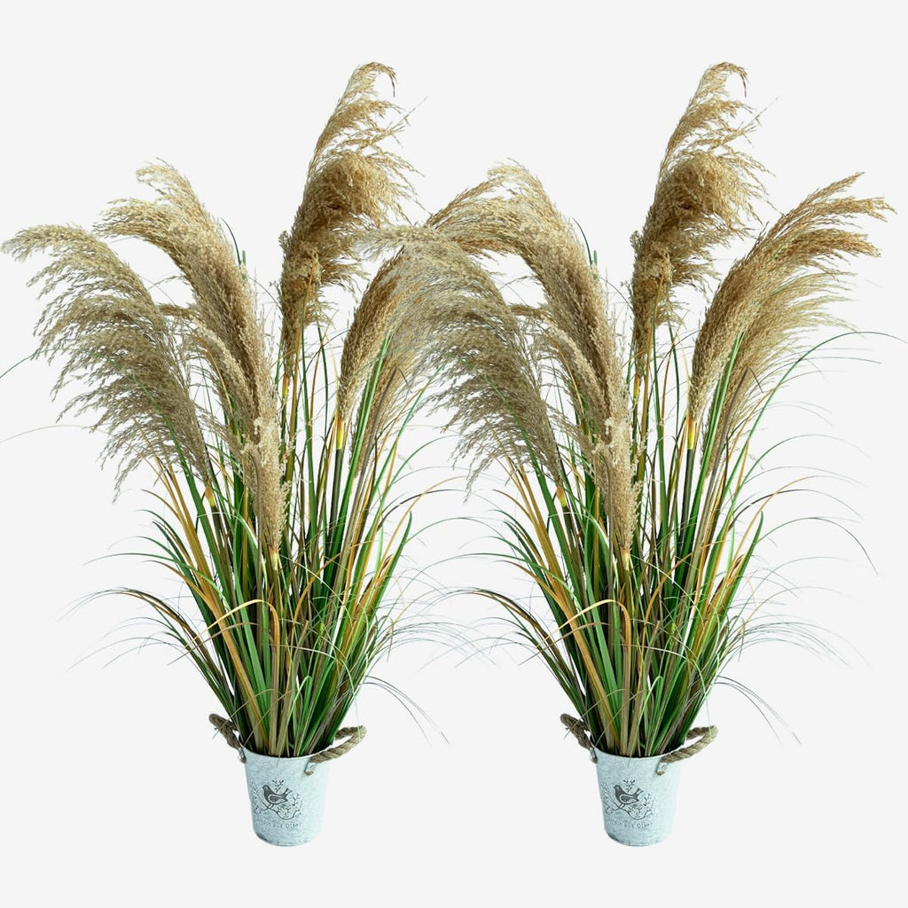 Alonfala - 43" Artificial Pampas Grass (2-Pack) - Faux Tall Grass Plants in Pots for Indoor Floor Decor, Housewarming, Home Office, Living Room
