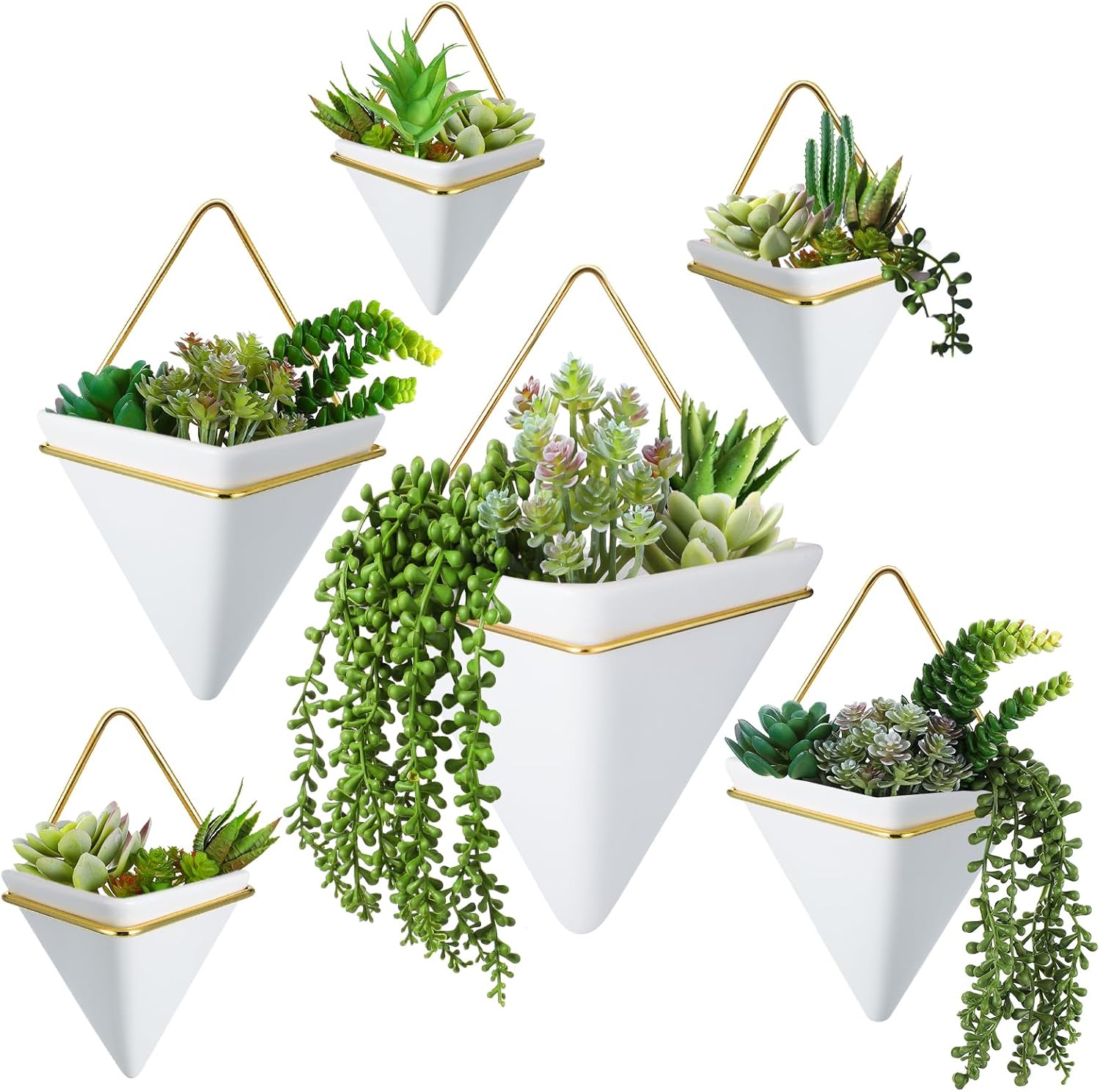 Rtteri 30 Pcs Fake Wall Planters with Artificial Plants for Indoor Wall Planter with Faux Plants Geometric Vase Pot (8.2/5.9/4 Inch) Ceramic Holder and Artificial Succulent for Home Office