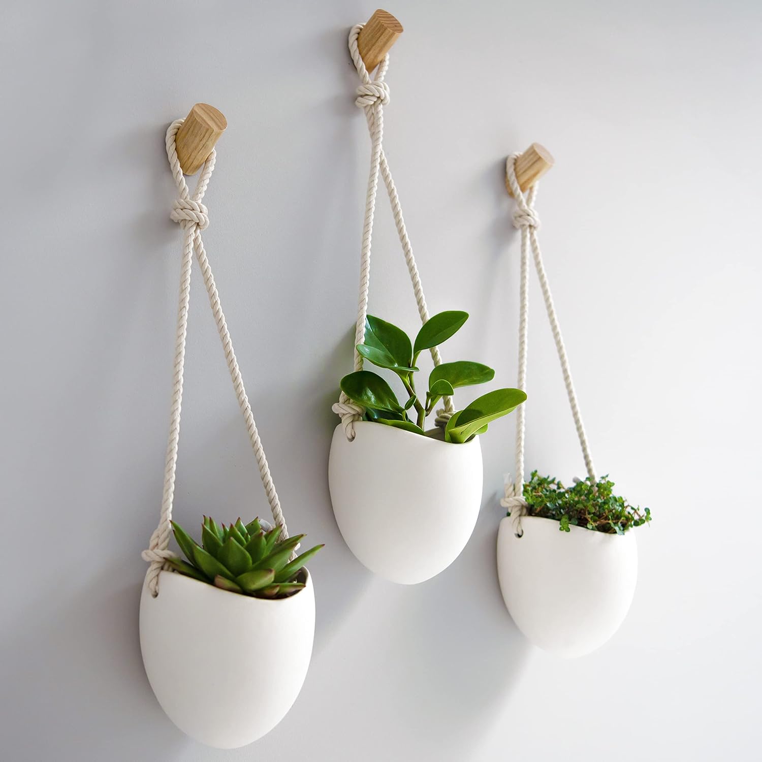 Kazai. Wall Planters -Ellie- | Hanging Ceramic Plant Pots 3 Pieces | Wall Decoration for Indoors, Balcony and Garden | White (Matte)