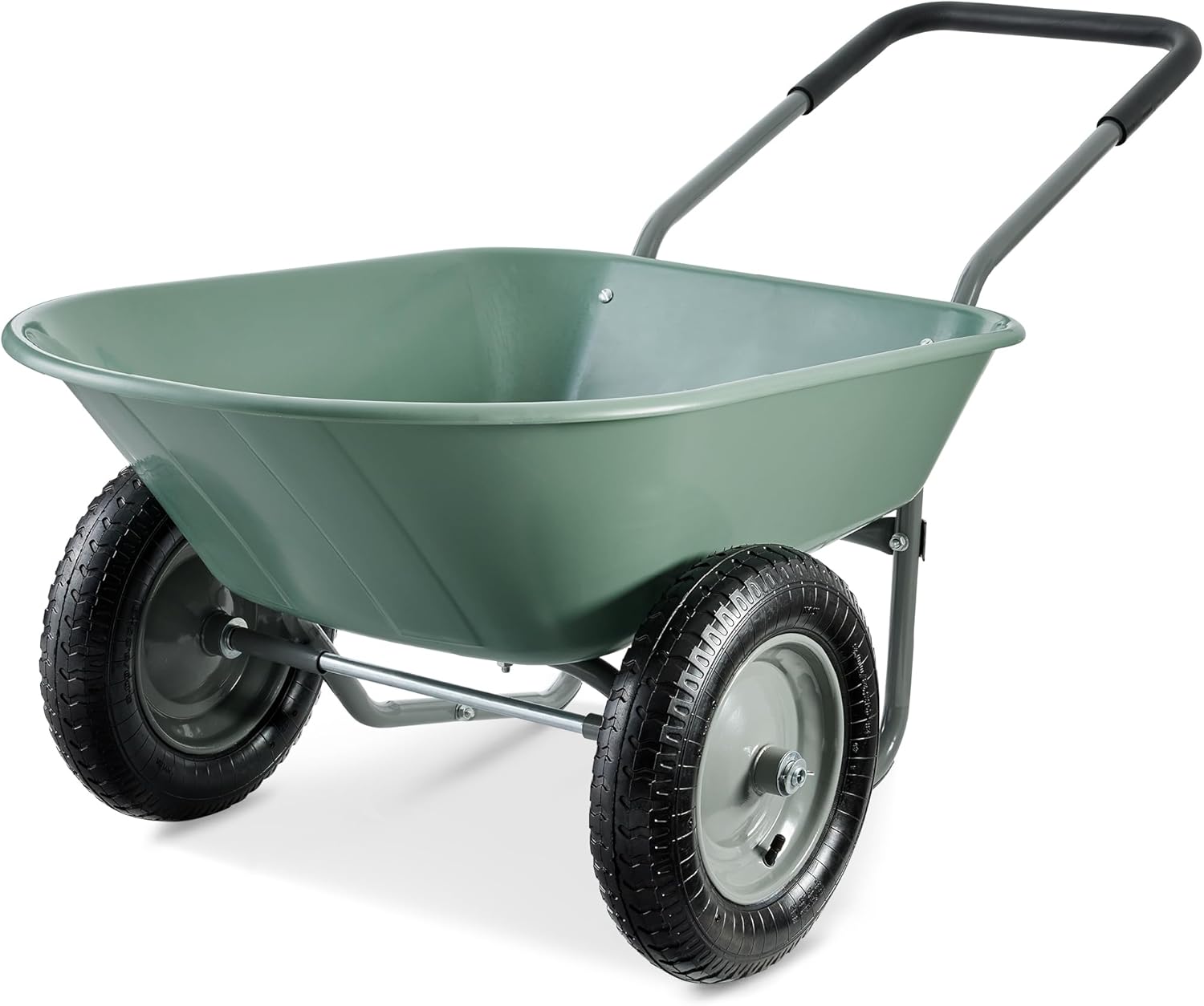 Best Choice Products Dual-Wheel Home Utility Yard Wheelbarrow Garden Cart w/Built-in Stand for Lawn, Gardening, Construction - Green