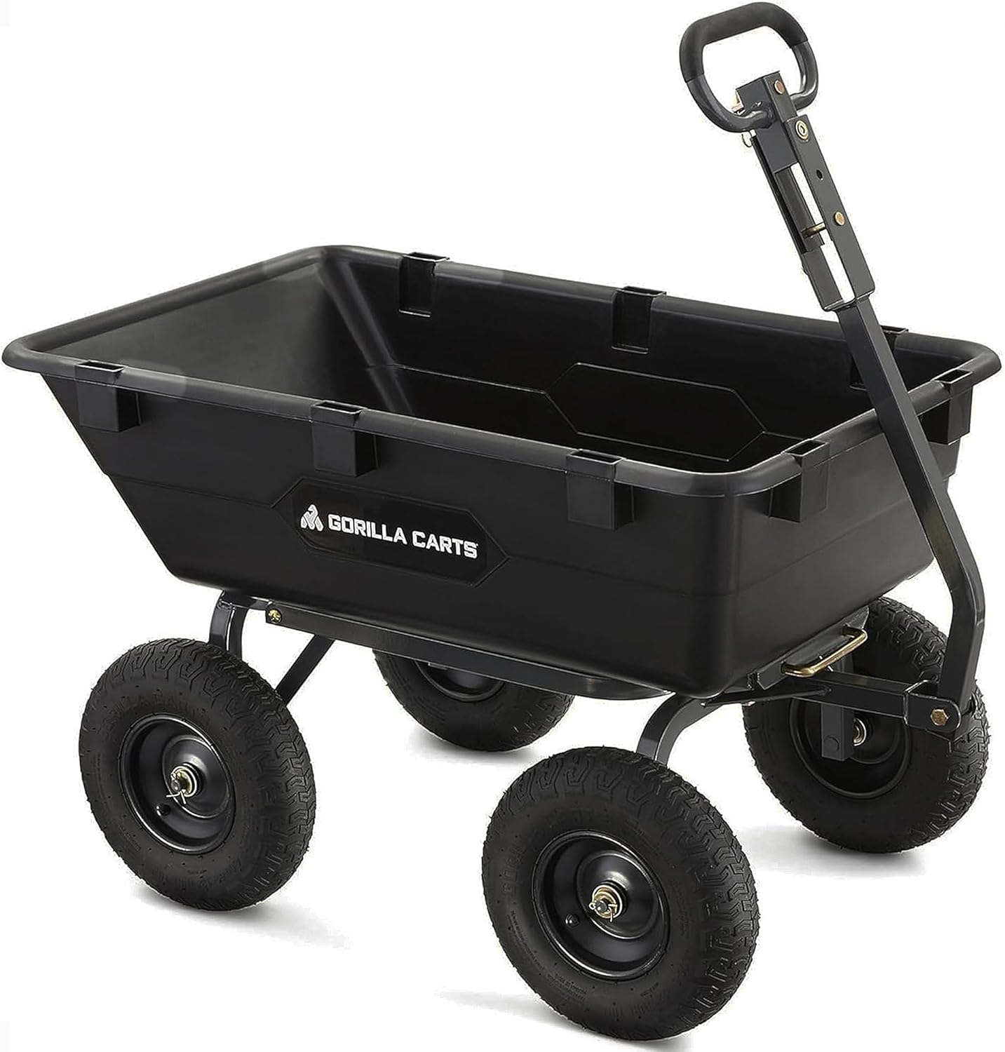 Gorilla Carts Poly Garden Dump Cart, 4 Cu Ft Tub, 600 lb Haul Capacity, Black – Heavy-Duty Utility Wagon with Quick-Release Dumping & Pneumatic Tires for Yard, Landscaping and Gardening