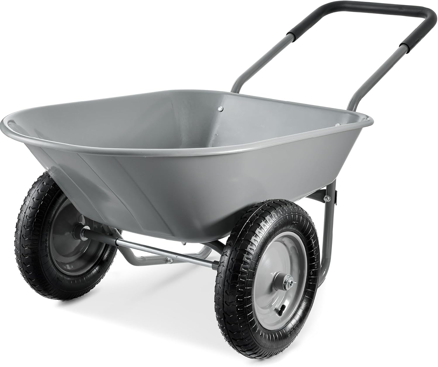 Best Choice Products Dual-Wheel Home Utility Yard Wheelbarrow Garden Cart w/Built-in Stand for Lawn, Gardening, Construction - Blue