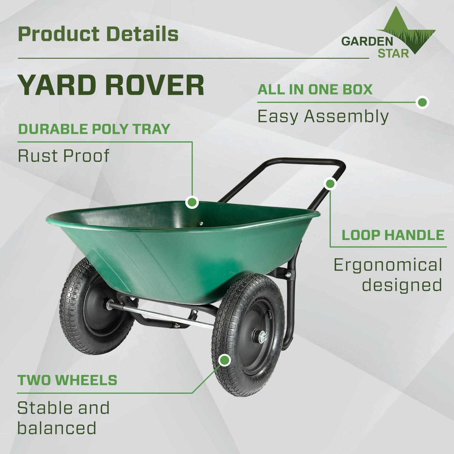 70007 The Original Yard Rover Dual-Wheel Home Garden Wheelbarrow Cart