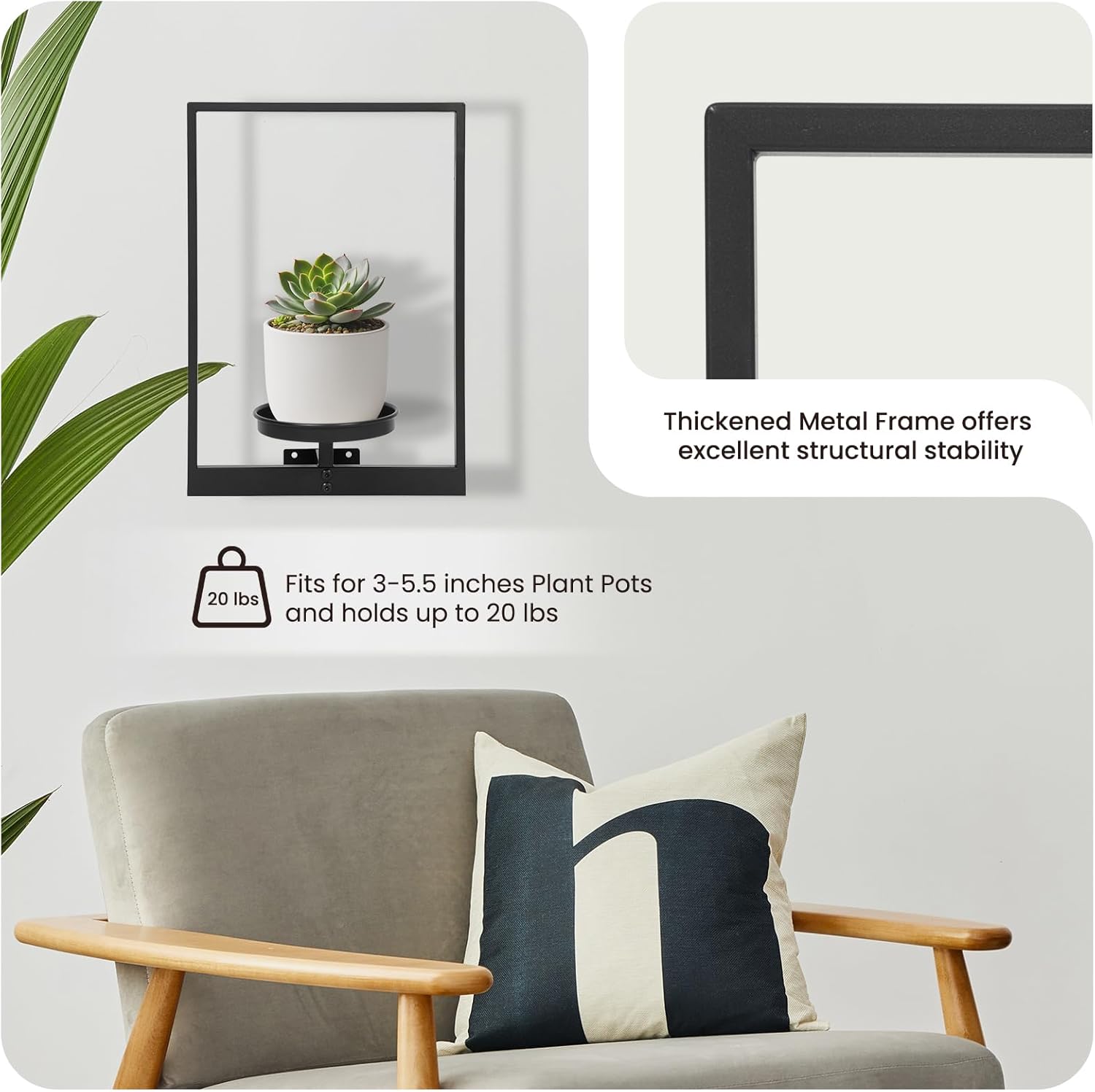 Wall Planters for Indoor Plants, Window Plant Shelves Set of 3, Wall Plant Stand to Hold Large Pots - Premium Metal Hanging Plant Holder for Indoor Outdoor Decor