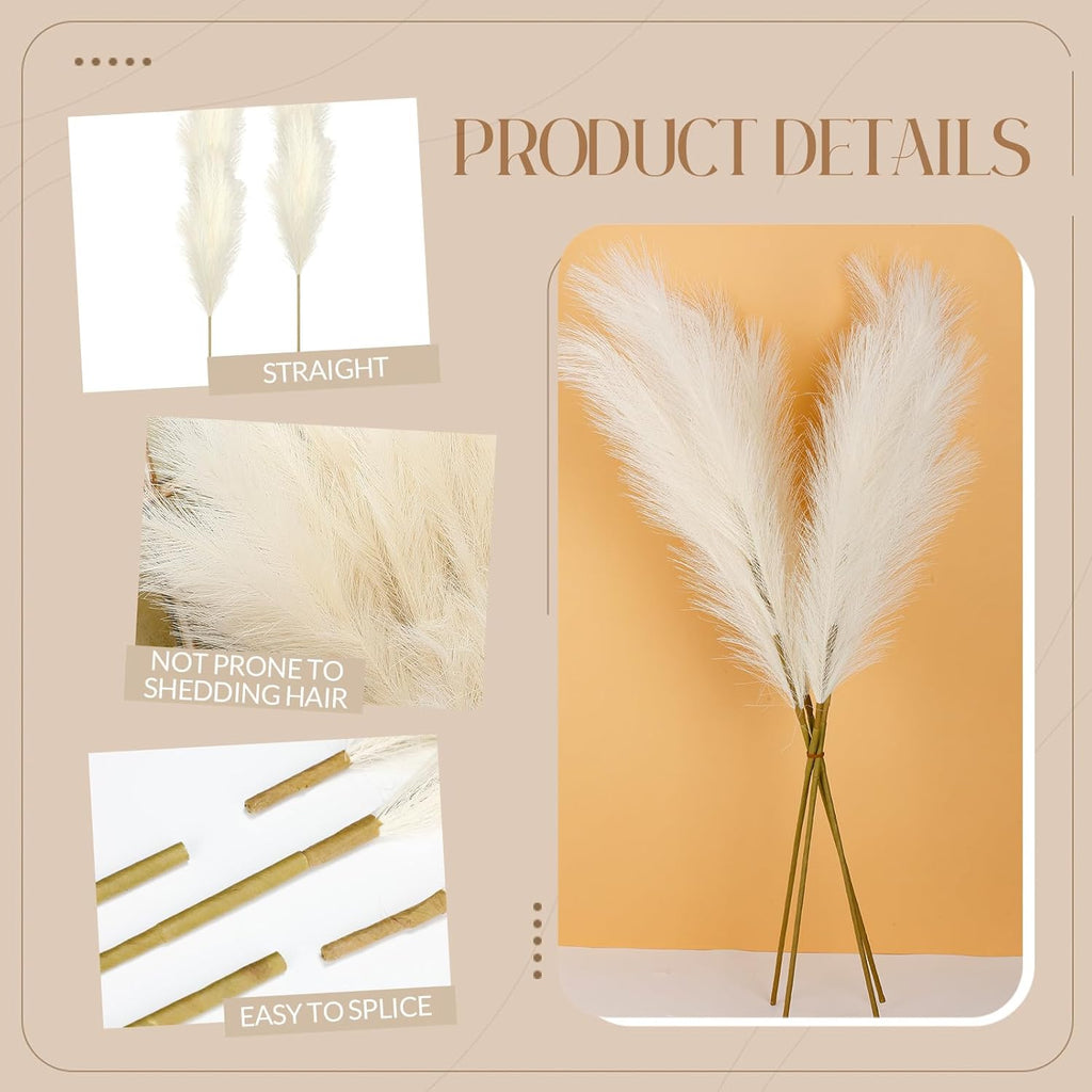 Zeyune 10 Pcs 71'' Large Faux Pampas Grass Decor Tall Artificial Pompous Grass Bulk for Boho Floor Vase Filler Wedding Floral Arrangements Home Baby Shower and Boho Decor (Beige)
