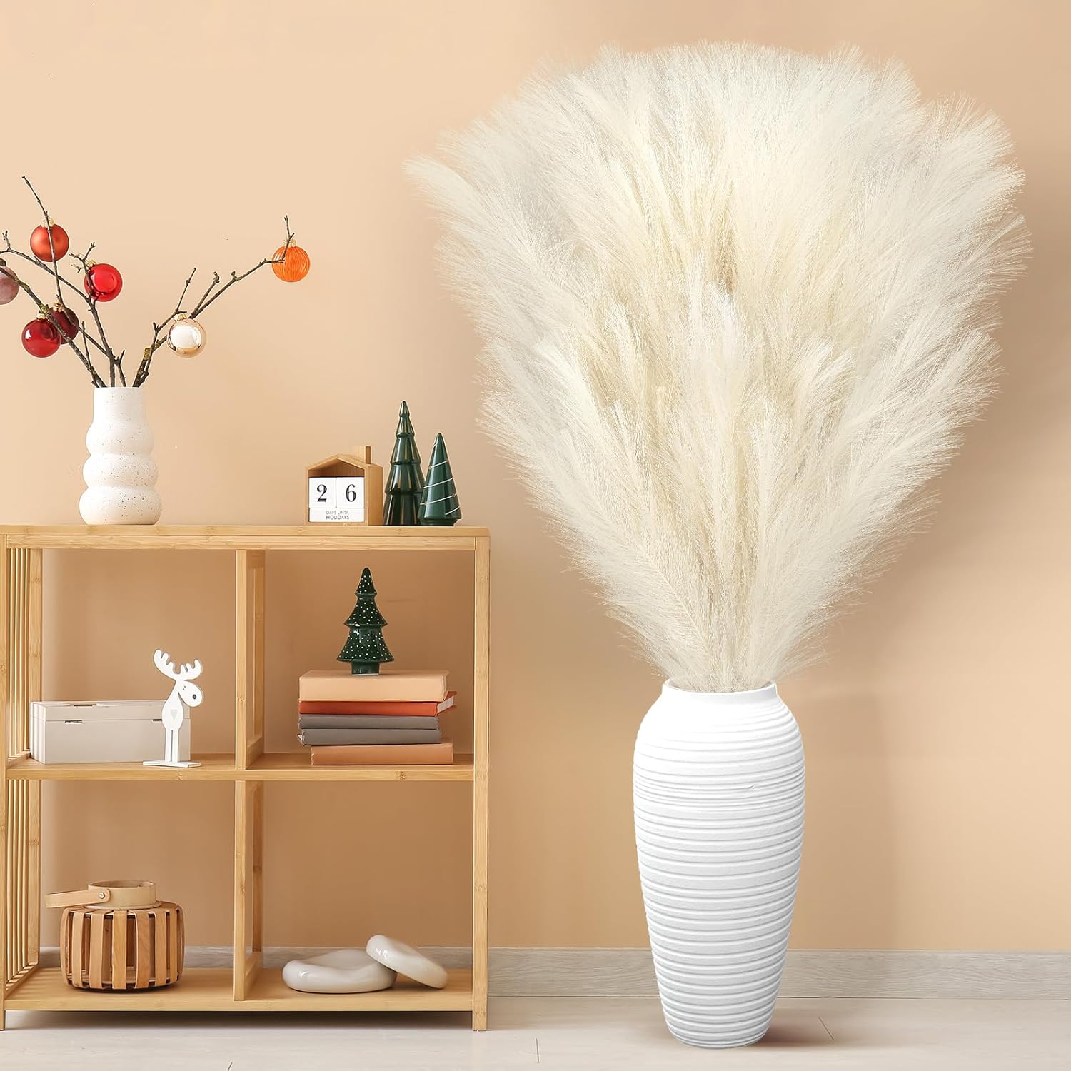 Zeyune 10 Pcs 71'' Large Faux Pampas Grass Decor Tall Artificial Pompous Grass Bulk for Boho Floor Vase Filler Wedding Floral Arrangements Home Baby Shower and Boho Decor (Beige)