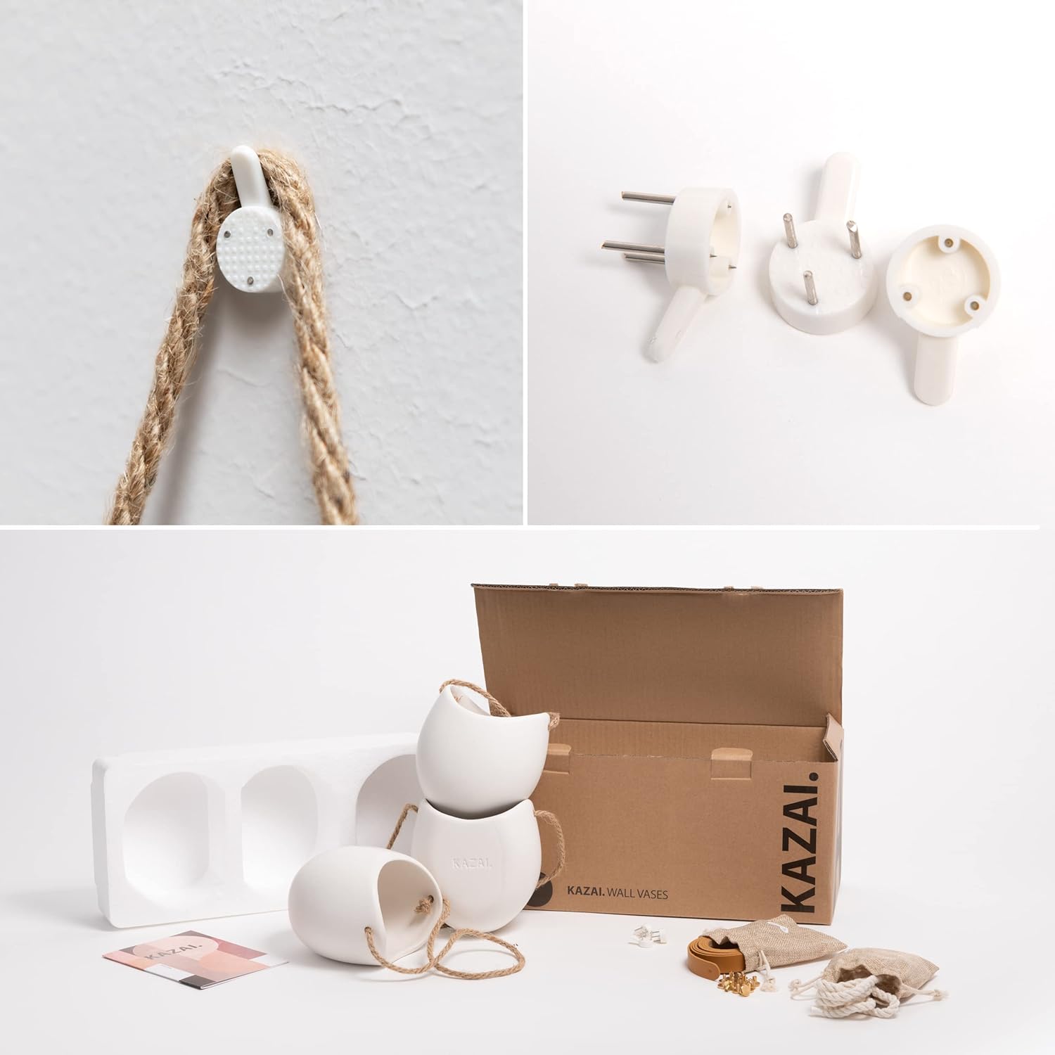 Kazai. Wall Planters -Ellie- | Hanging Ceramic Plant Pots 3 Pieces | Wall Decoration for Indoors, Balcony and Garden | White (Matte)