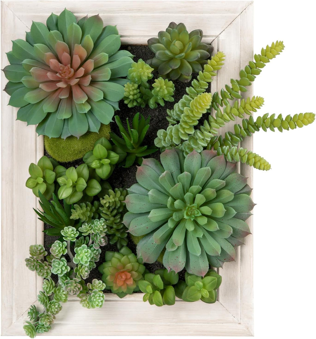 Hollyone White Artificial Succulents Hanging Plants Large Rectangle Wall Shelves with Wooden Planter Fake Hanging Plants for Indoor Outdoor Bedroom Bathroom Boho Wall Decor