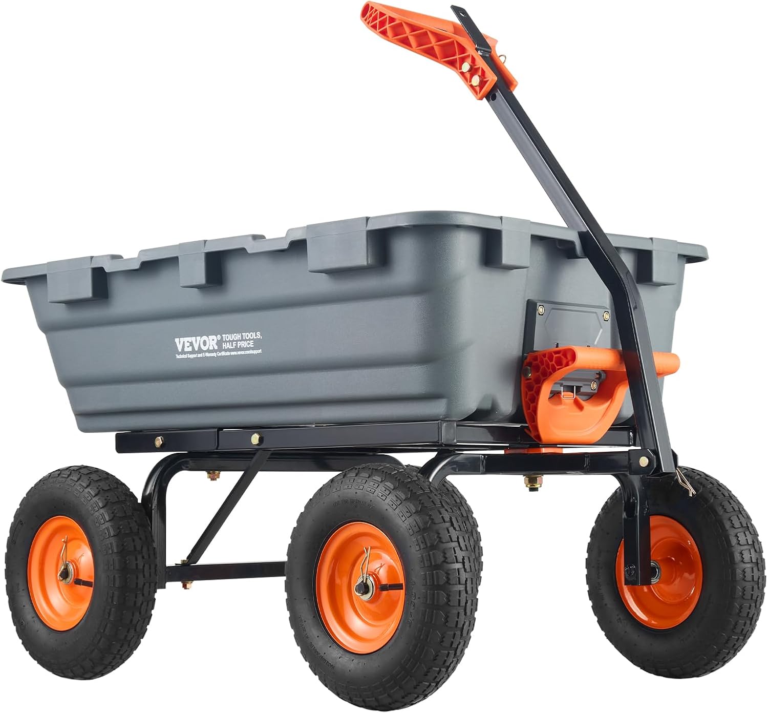 VEVOR 1500lbs Poly Garden Dump Cart Wheelbarrow Wagon with 2 in 1 Convertible Handle, Heavy Duty Yard Cart Wagon for with 13in All Terrain Wheels, Dump Trailer Tow Behind for Lawn Mower Tractor