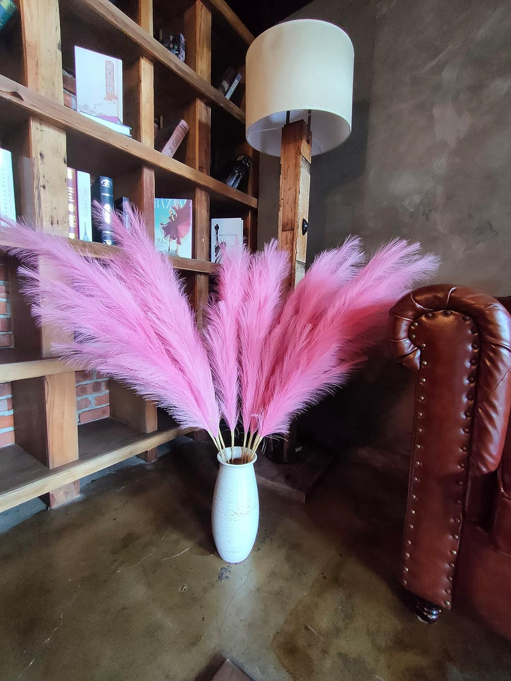 Premium Faux Pampas Grass Decor Tall & Fluffy, No Assembly Needed Long Pampas, Luxury Large Floral, Elegant Feather Flowers for Wedding Decor(Faux Dark Pink, 8pcs 43.3"(110cm))