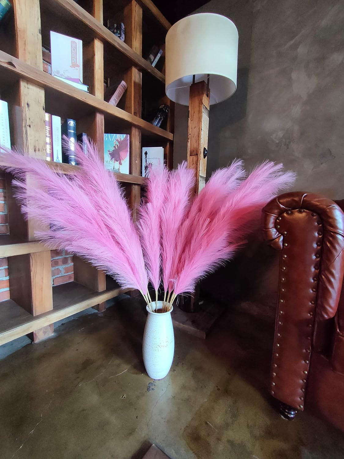 Premium Faux Pampas Grass Decor Tall & Fluffy, No Assembly Needed Long Pampas, Luxury Large Floral, Elegant Feather Flowers for Wedding Decor(Faux Dark Pink, 8pcs 43.3"(110cm))