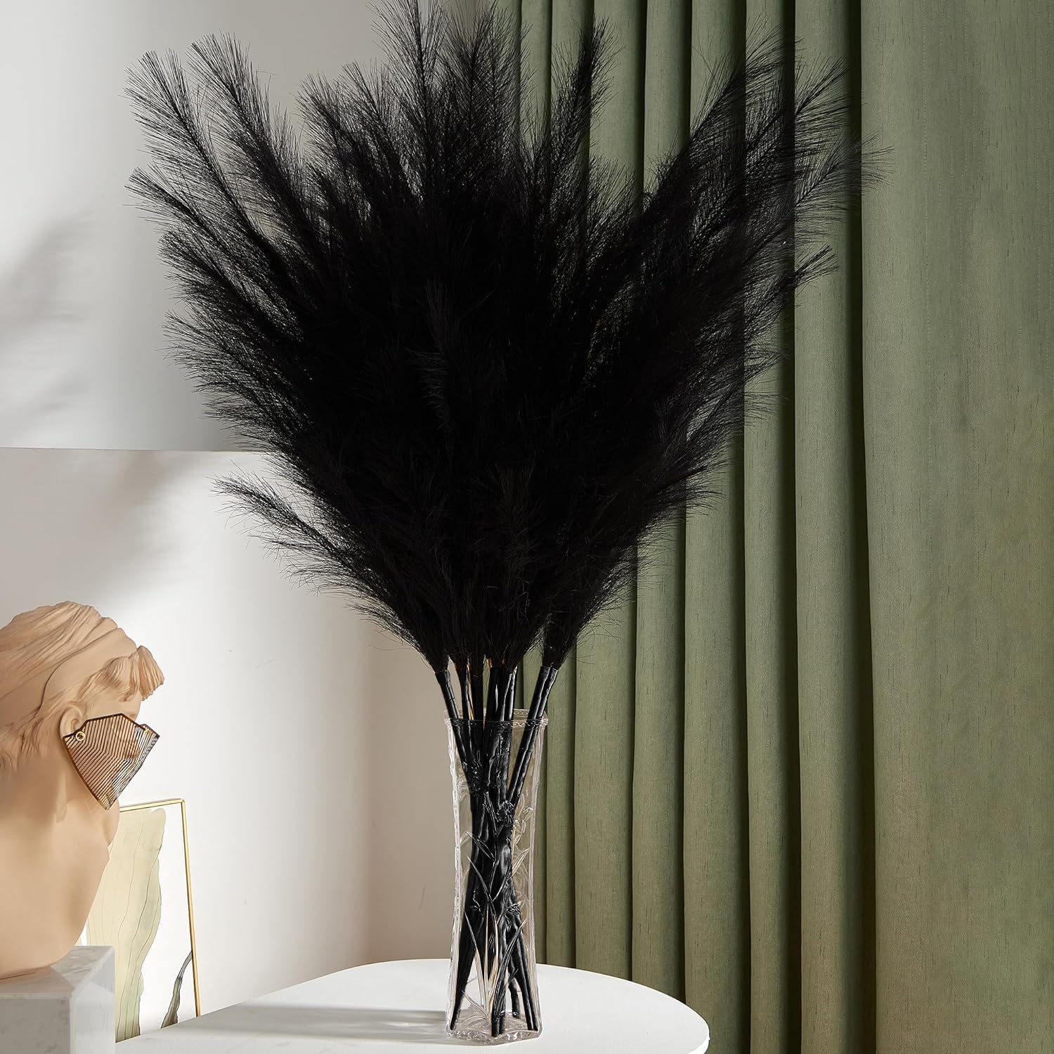 7 Pcs 45" Faux Pampas Grass – Fluffy Artificial Pompous Grass for Tall Floor Vase, Non-Shedding Home Decor, Boho Wedding Flowers, Baby Shower Centerpieces, Bedroom & Living Room Decor (Black)