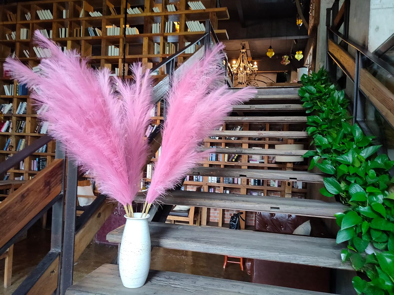 Premium Faux Pampas Grass Decor Tall & Fluffy, No Assembly Needed Long Pampas, Luxury Large Floral, Elegant Feather Flowers for Wedding Decor(Faux Dark Pink, 8pcs 43.3"(110cm))