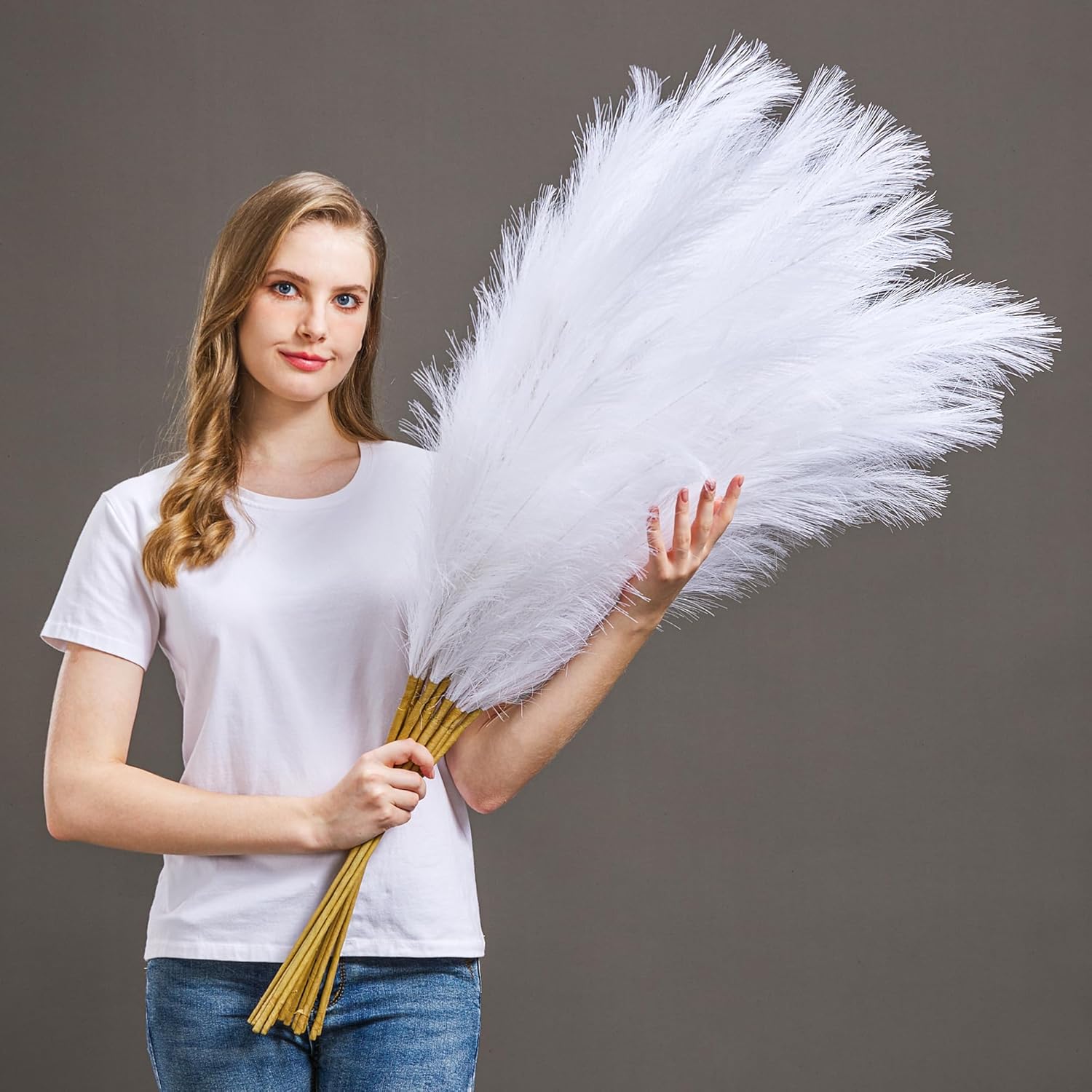 7 Pcs 45" Faux Pampas Grass – Fluffy Artificial Pompous Grass for Tall Floor Vase, Non-Shedding Home Decor, Boho Wedding Flowers, Baby Shower Centerpieces, Bedroom & Living Room Decor (Black)