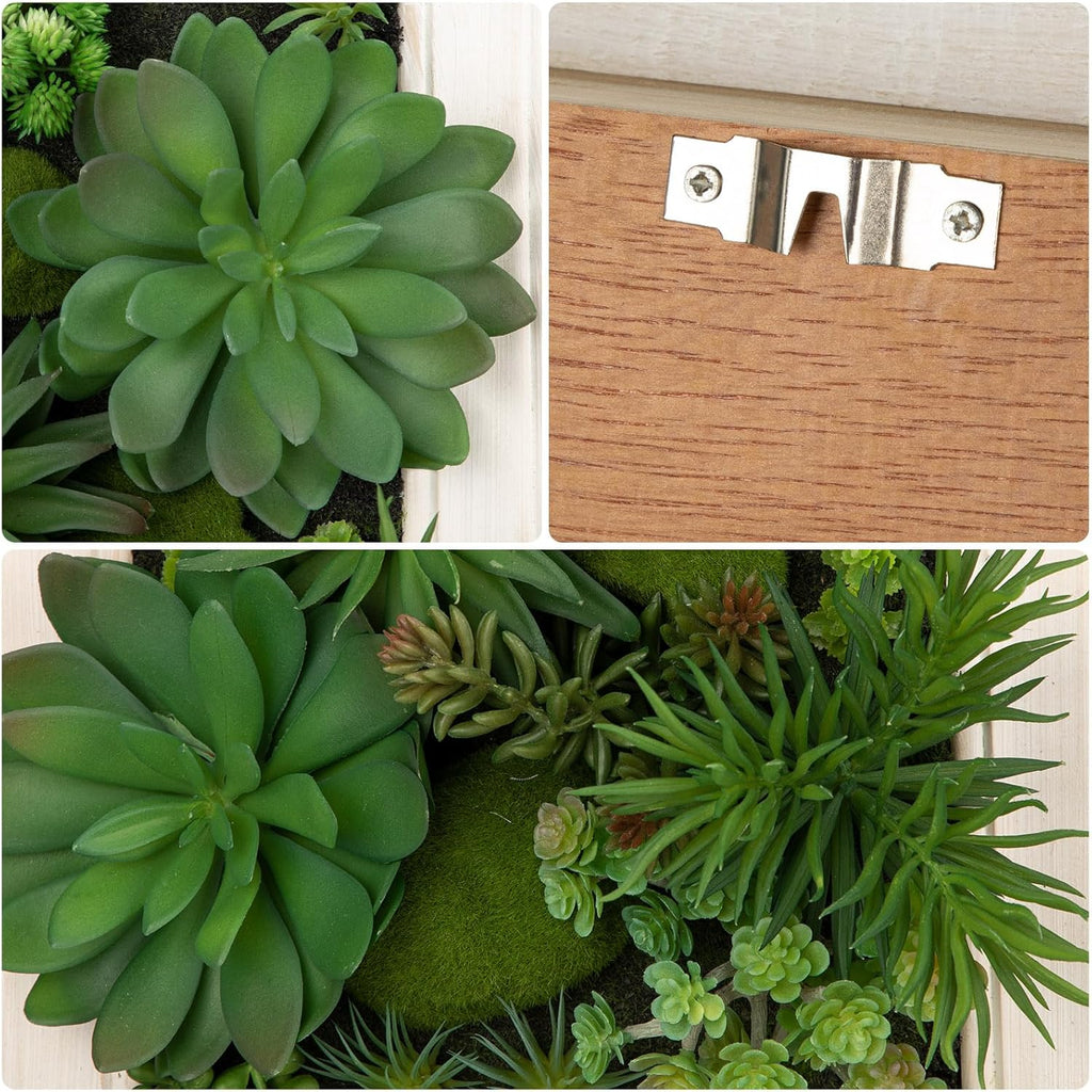 Hollyone White Artificial Succulents Hanging Plants Large Rectangle Wall Shelves with Wooden Planter Fake Hanging Plants for Indoor Outdoor Bedroom Bathroom Boho Wall Decor