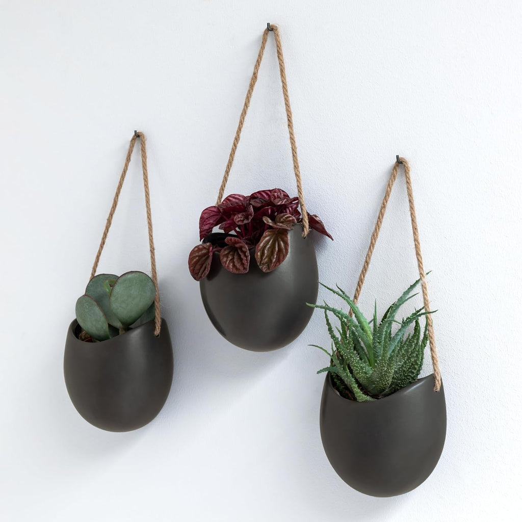 Kazai. Wall Planters -Ellie- | Hanging Ceramic Plant Pots 3 Pieces | Wall Decoration for Indoors, Balcony and Garden | White (Matte)