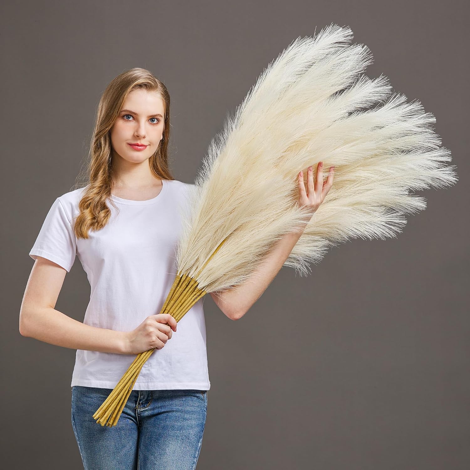 7 Pcs 45" Faux Pampas Grass – Fluffy Artificial Pompous Grass for Tall Floor Vase, Non-Shedding Home Decor, Boho Wedding Flowers, Baby Shower Centerpieces, Bedroom & Living Room Decor (Black)