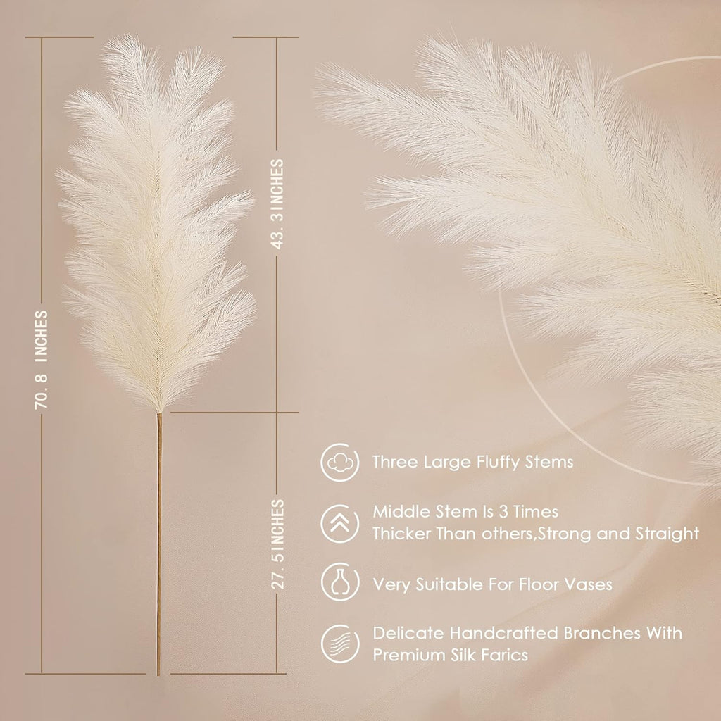 Eyourlife 3Pcs 71" Large Pampas Grass Decor, Tall Faux Fluffy Artificial Dried Pompous Grass for Floor Vase Filer, Office, Boho Wedding