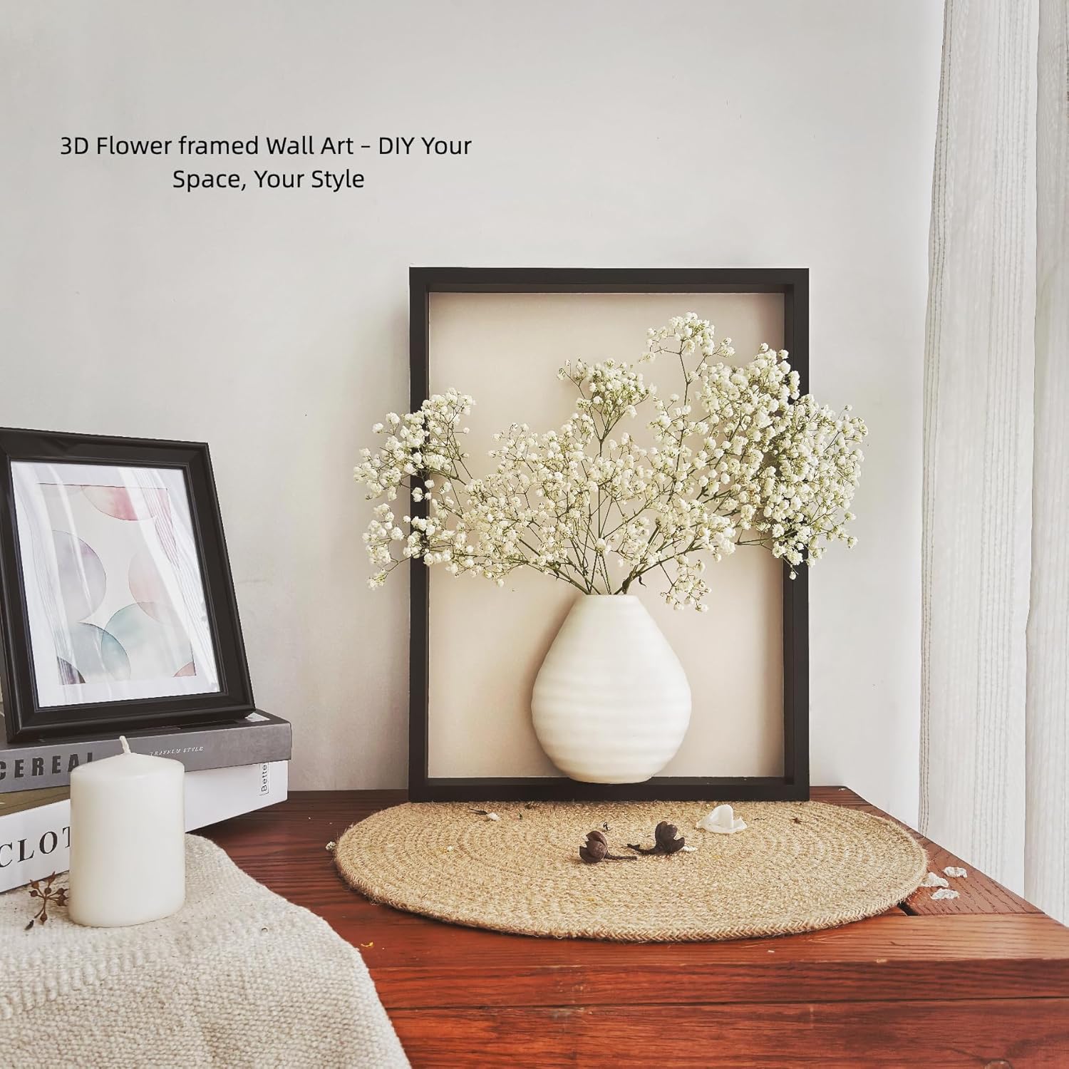 yimido Wall Planter Vase with Ceramic Pot & Artificial Tulips, 3D Wooden Wall Art Hanging Vases for Flowers, Indoor Wall Plant Holder for Home Decor, Wall Mounted Frame for Dried/Fresh Plants, Black