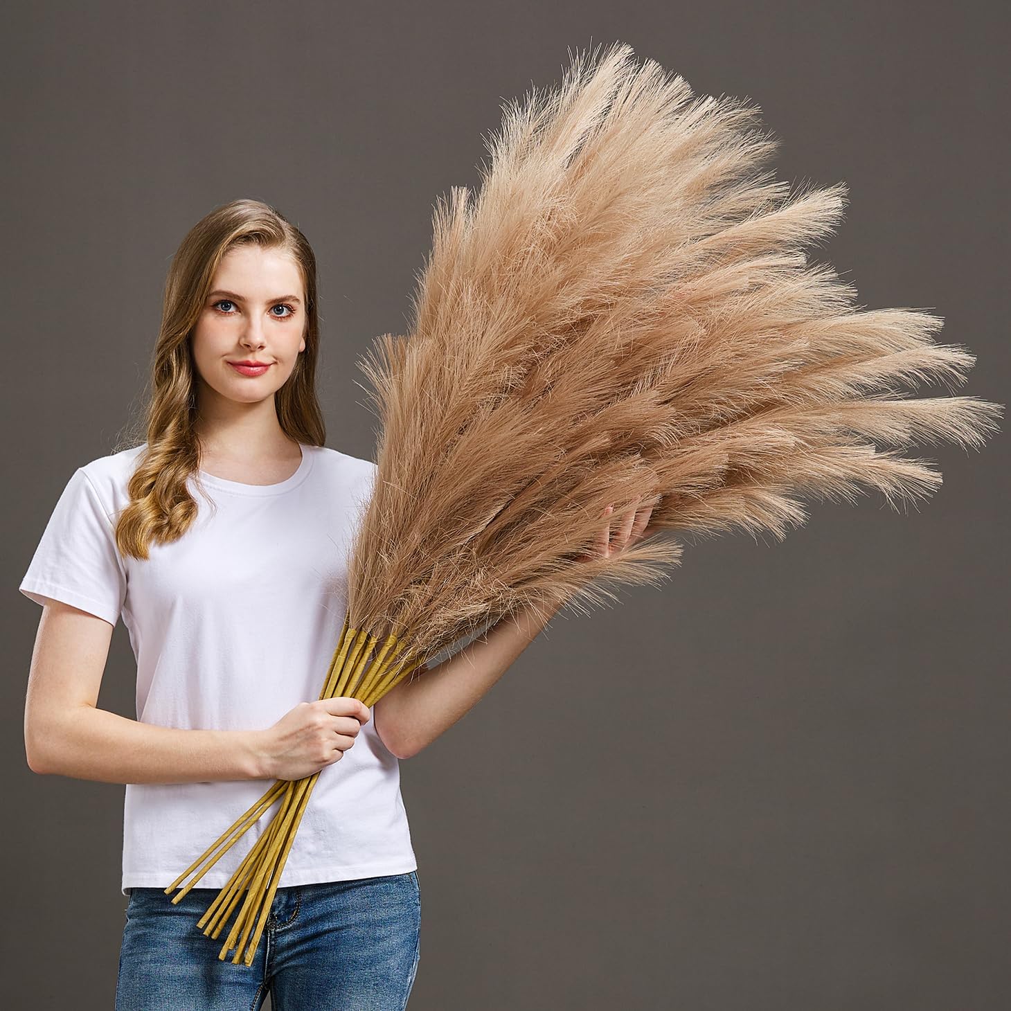 7 Pcs 45" Faux Pampas Grass – Fluffy Artificial Pompous Grass for Tall Floor Vase, Non-Shedding Home Decor, Boho Wedding Flowers, Baby Shower Centerpieces, Bedroom & Living Room Decor (Black)