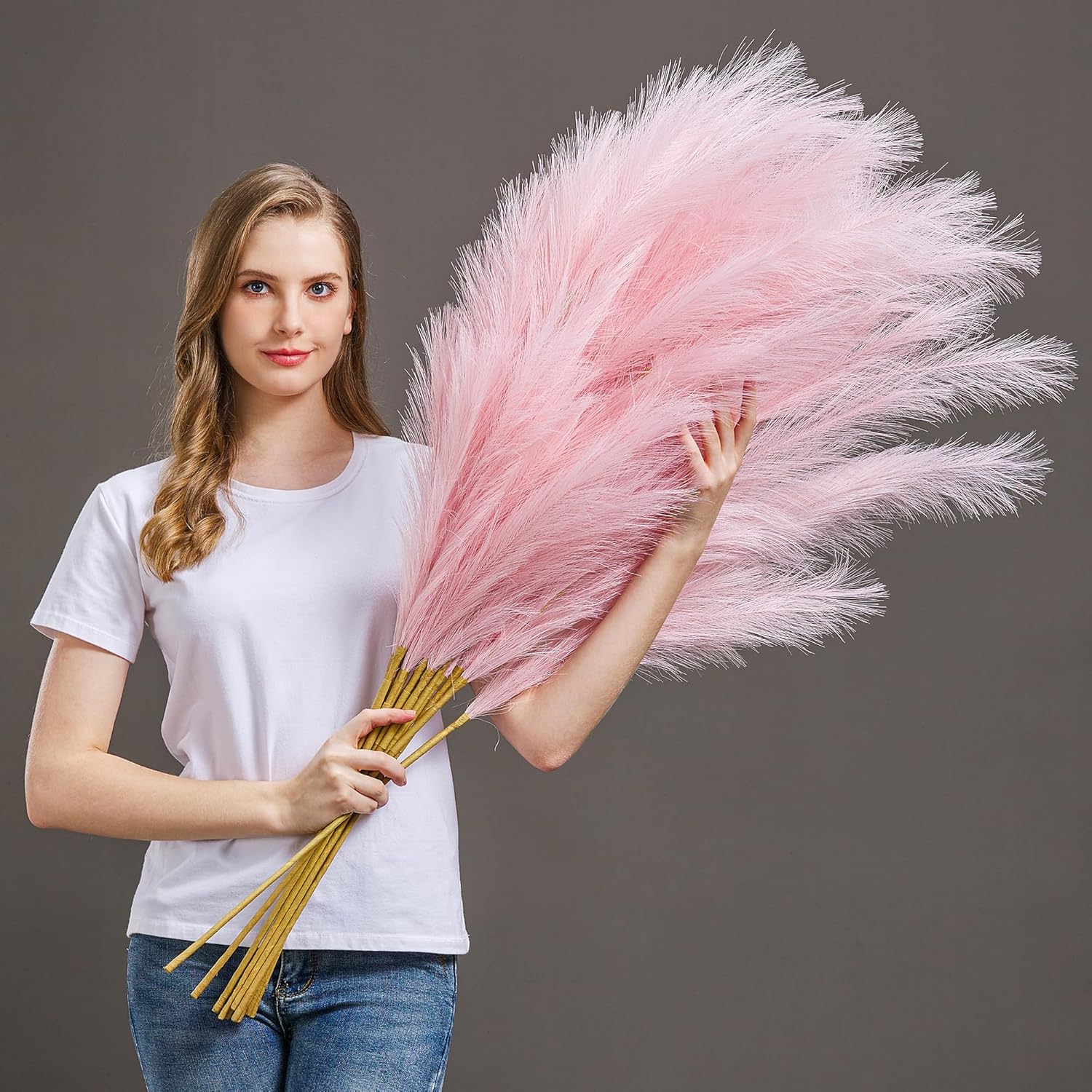 7 Pcs 45" Faux Pampas Grass – Fluffy Artificial Pompous Grass for Tall Floor Vase, Non-Shedding Home Decor, Boho Wedding Flowers, Baby Shower Centerpieces, Bedroom & Living Room Decor (Black)