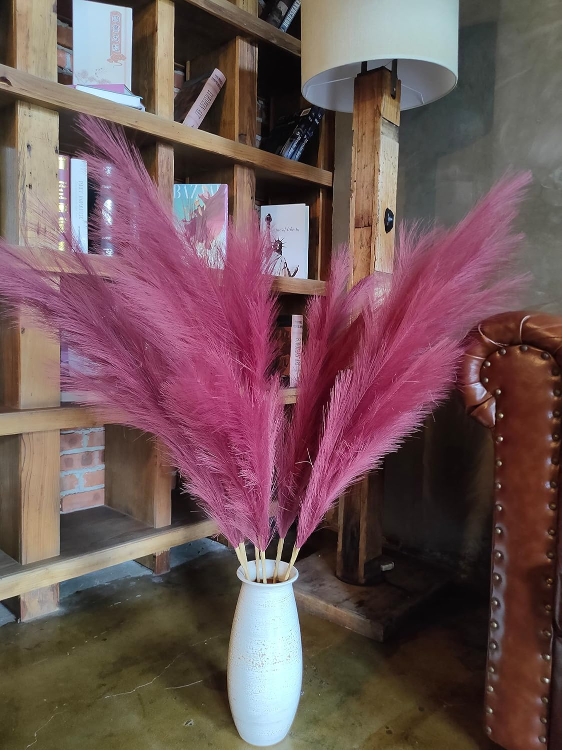 Premium Faux Pampas Grass Decor Tall & Fluffy, No Assembly Needed Long Pampas, Luxury Large Floral, Elegant Feather Flowers for Wedding Decor(Faux Dark Pink, 8pcs 43.3"(110cm))