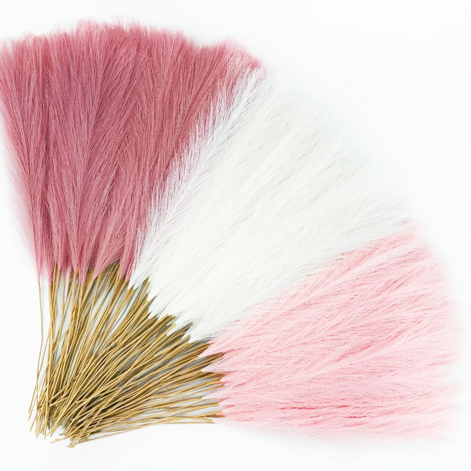 Agusbagli 150pcs Pink Faux Pampas Grass, 21.6in Fluffy Artificial Colored Pompas Grass Short Blush Fake Pampas Stems Vase Filler Flower Arrangement for Home Wedding Centerpieces Bohe Decor