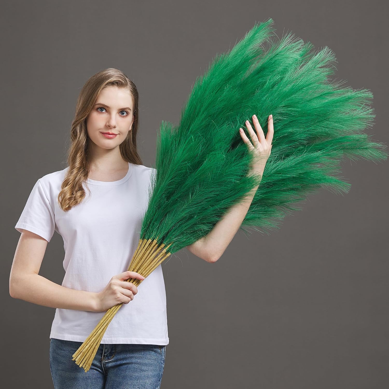 7 Pcs 45" Faux Pampas Grass – Fluffy Artificial Pompous Grass for Tall Floor Vase, Non-Shedding Home Decor, Boho Wedding Flowers, Baby Shower Centerpieces, Bedroom & Living Room Decor (Black)