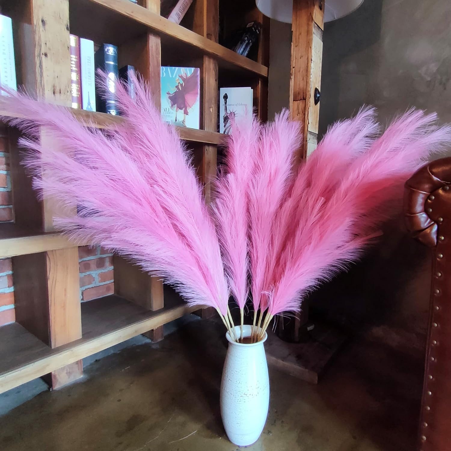Premium Faux Pampas Grass Decor Tall & Fluffy, No Assembly Needed Long Pampas, Luxury Large Floral, Elegant Feather Flowers for Wedding Decor(Faux Dark Pink, 8pcs 43.3"(110cm))