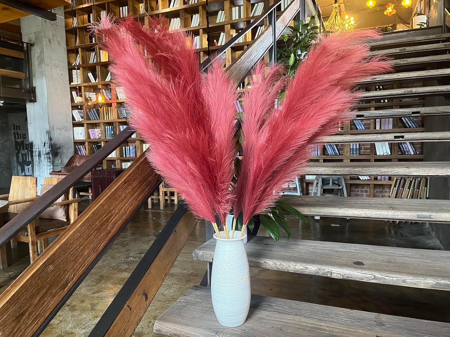 Premium Faux Pampas Grass Decor Tall & Fluffy, No Assembly Needed Long Pampas, Luxury Large Floral, Elegant Feather Flowers for Wedding Decor(Faux Dark Pink, 8pcs 43.3"(110cm))