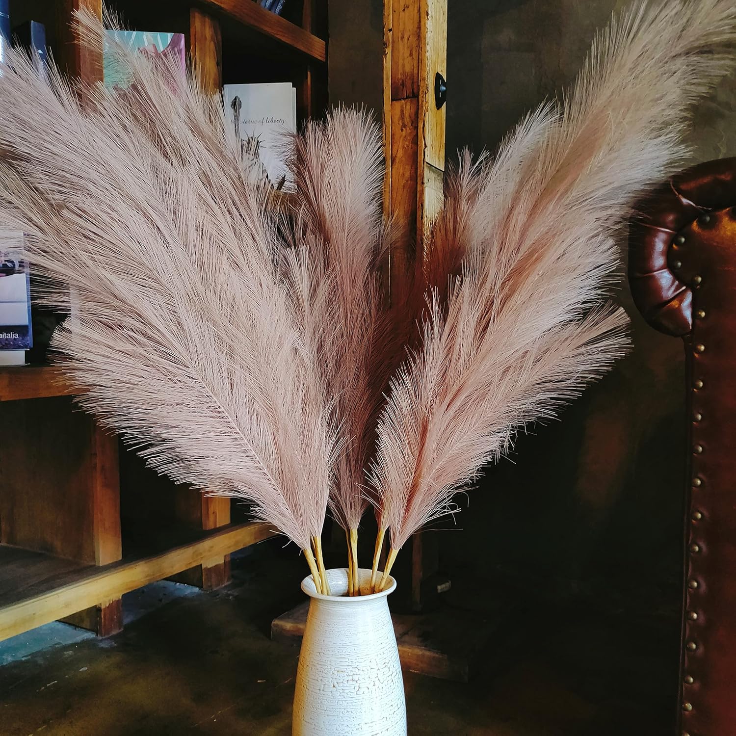 Premium Faux Pampas Grass Decor Tall & Fluffy, No Assembly Needed Long Pampas, Luxury Large Floral, Elegant Feather Flowers for Wedding Decor(Faux Dark Pink, 8pcs 43.3"(110cm))